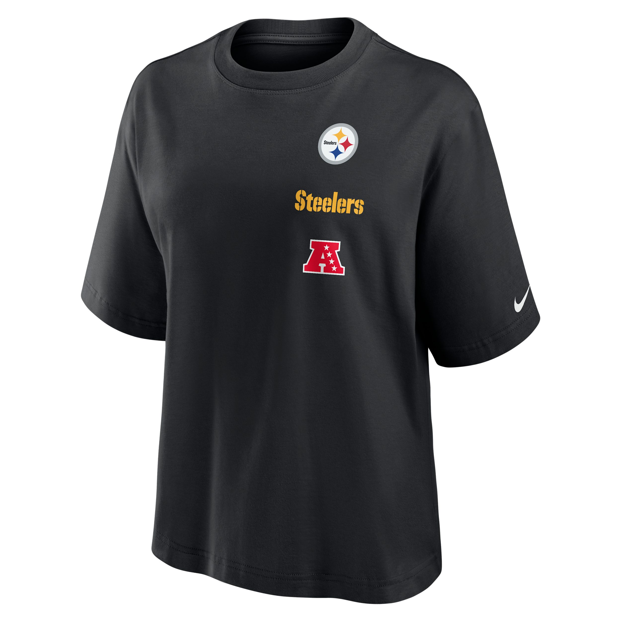 Pittsburgh Steelers Primetime Premium Essential Boxy Nike Women's NFL T-Shirt in Black | 01CM00A7L-WX5