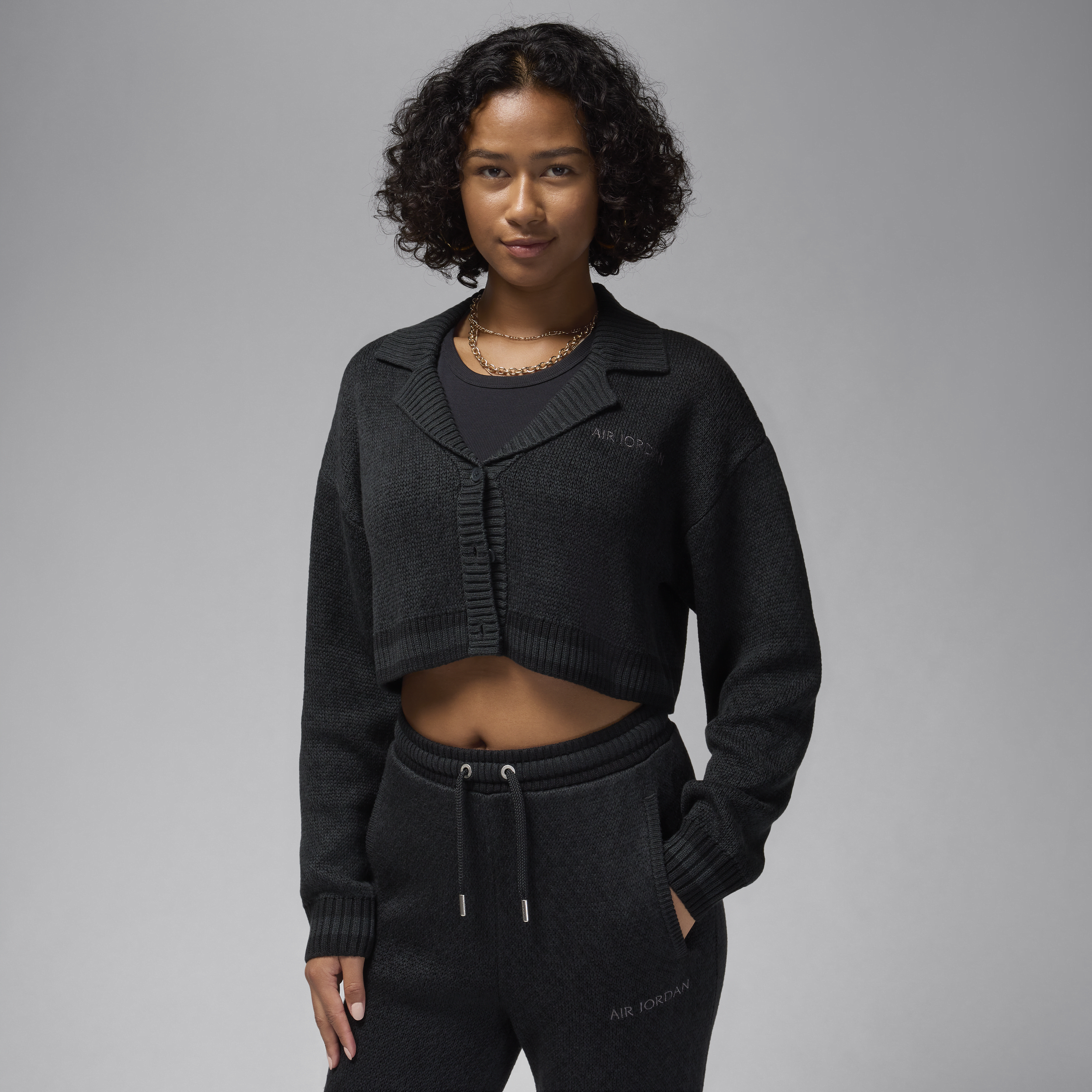 Jordan Knit Crop Cardigan In Black
