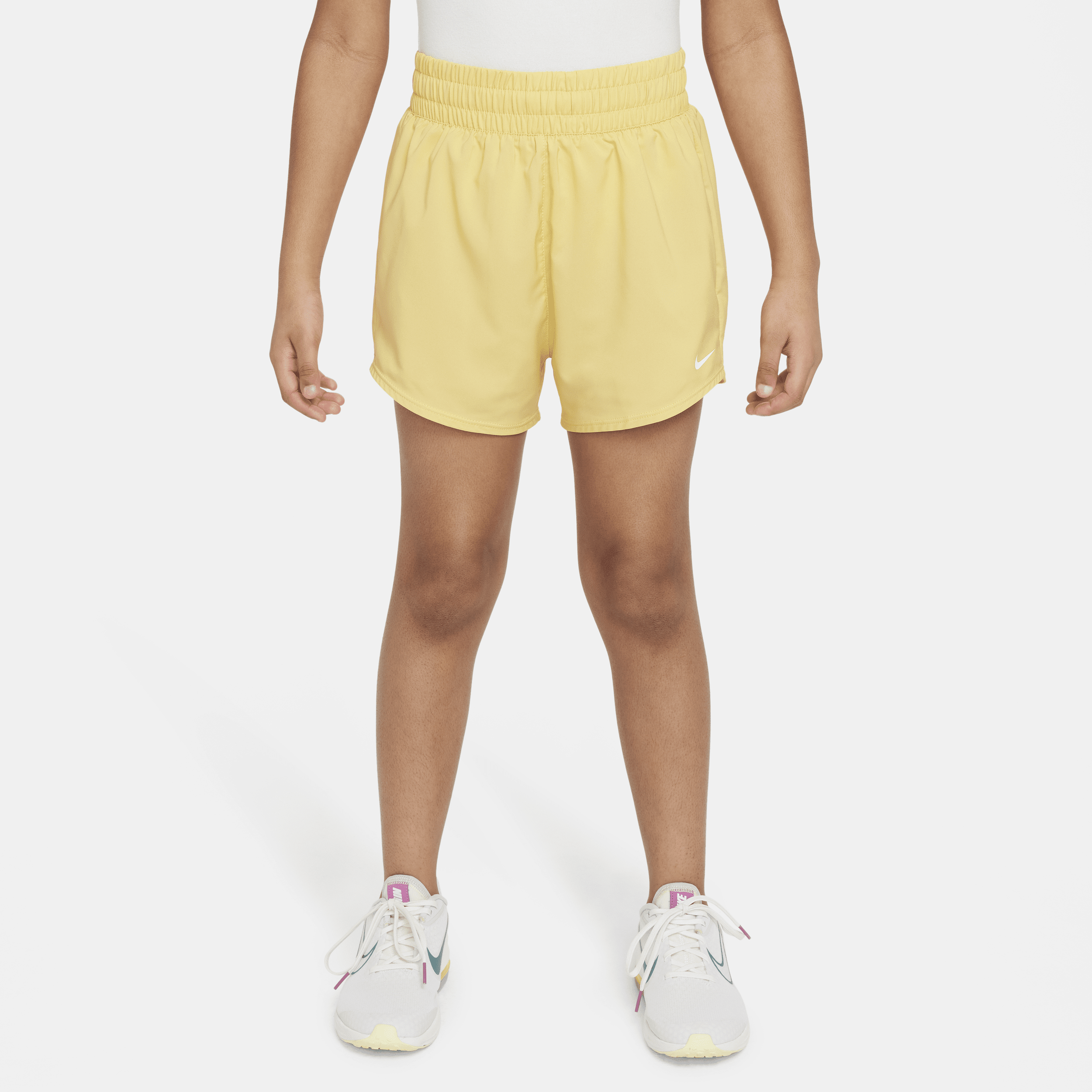 Nike One Big Kids' (girls') Dri-fit High-waisted Woven Training Shorts In Yellow