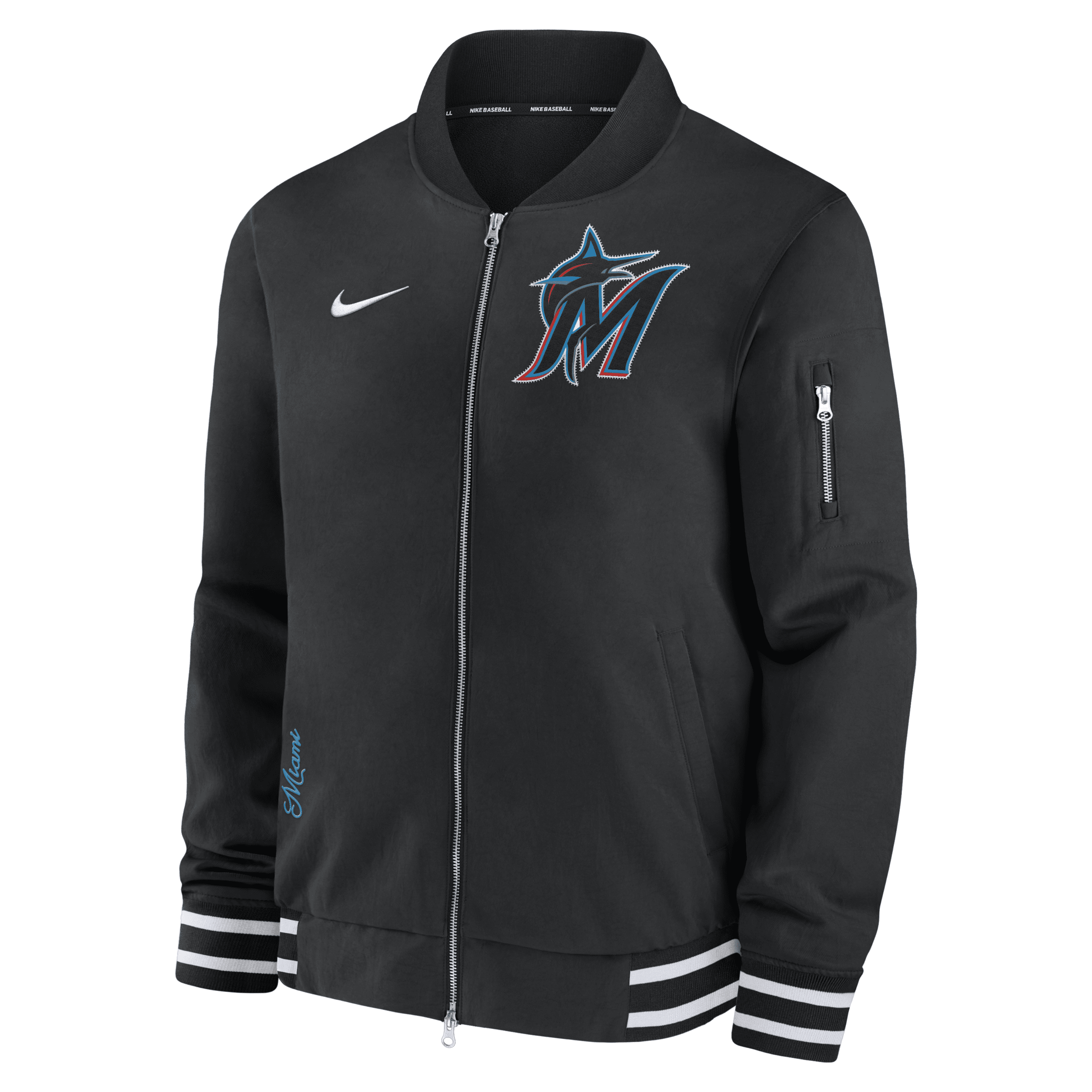 Nike Miami Marlins Authentic Collection  Men's Mlb Full-zip Bomber Jacket In Black