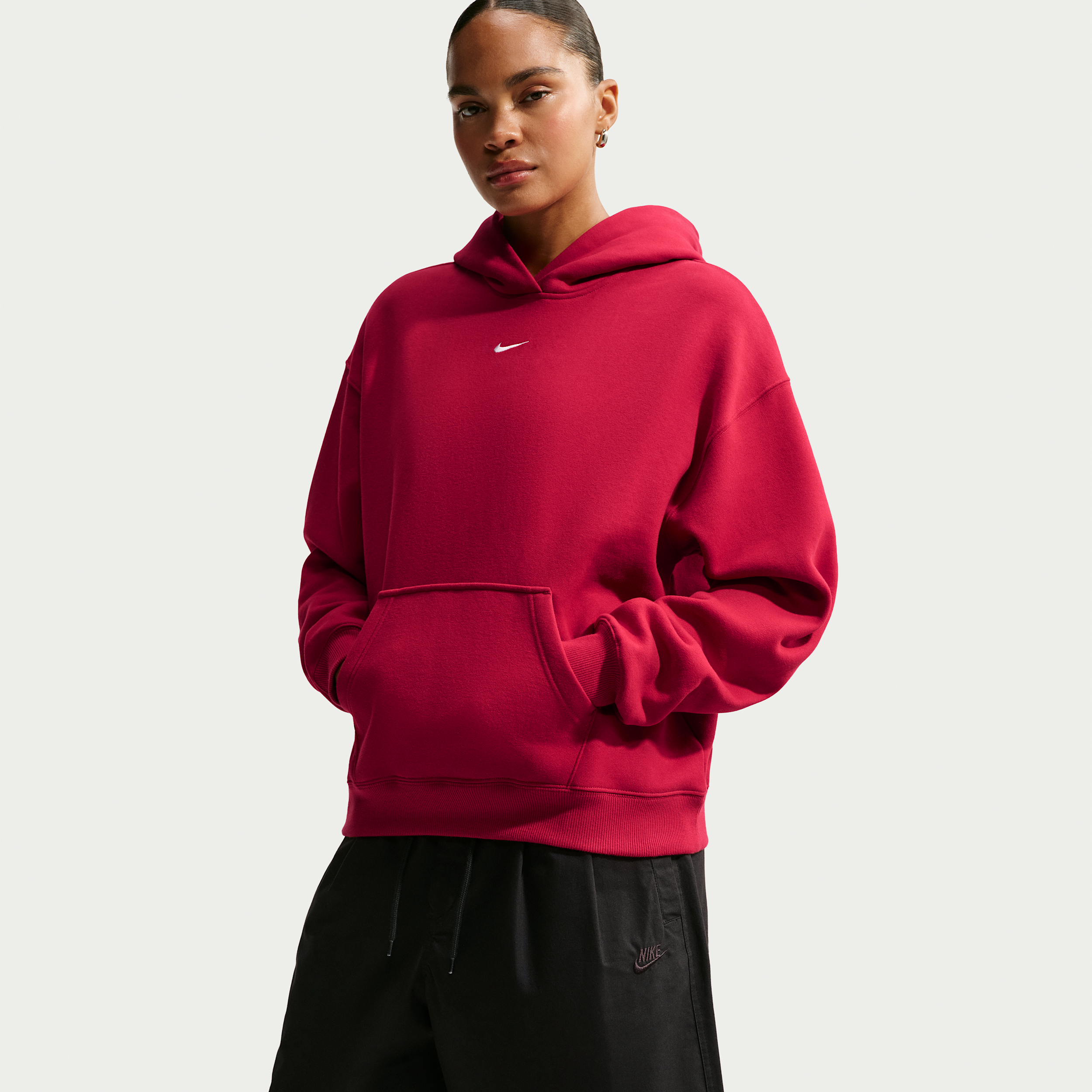 Nike Women's Studio Fleece Medium Weight Oversized Pullover Hoodie in Red | IM8502-608