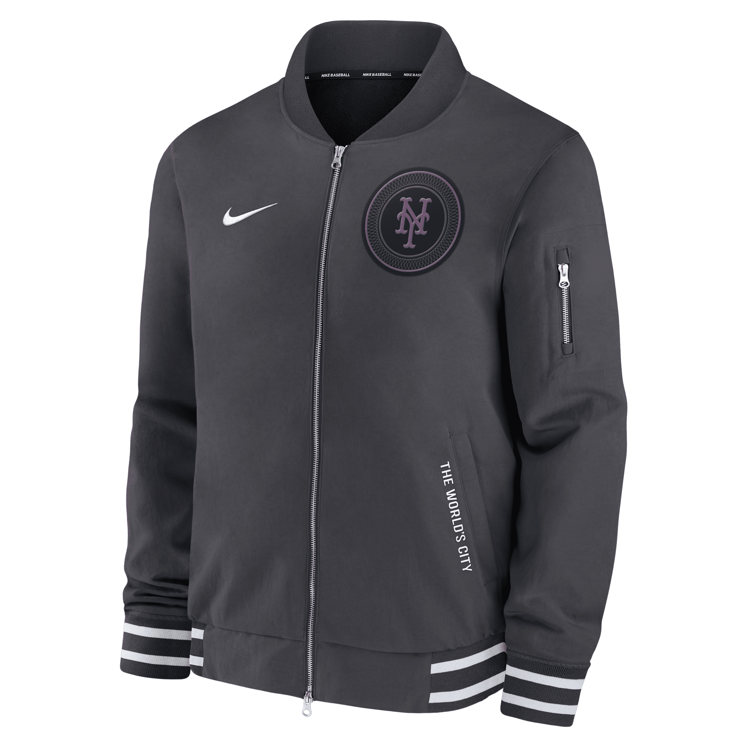 Nike New York Mets Authentic Collection City Connect Men's Mlb Full-zip Bomber Jacket In Gray