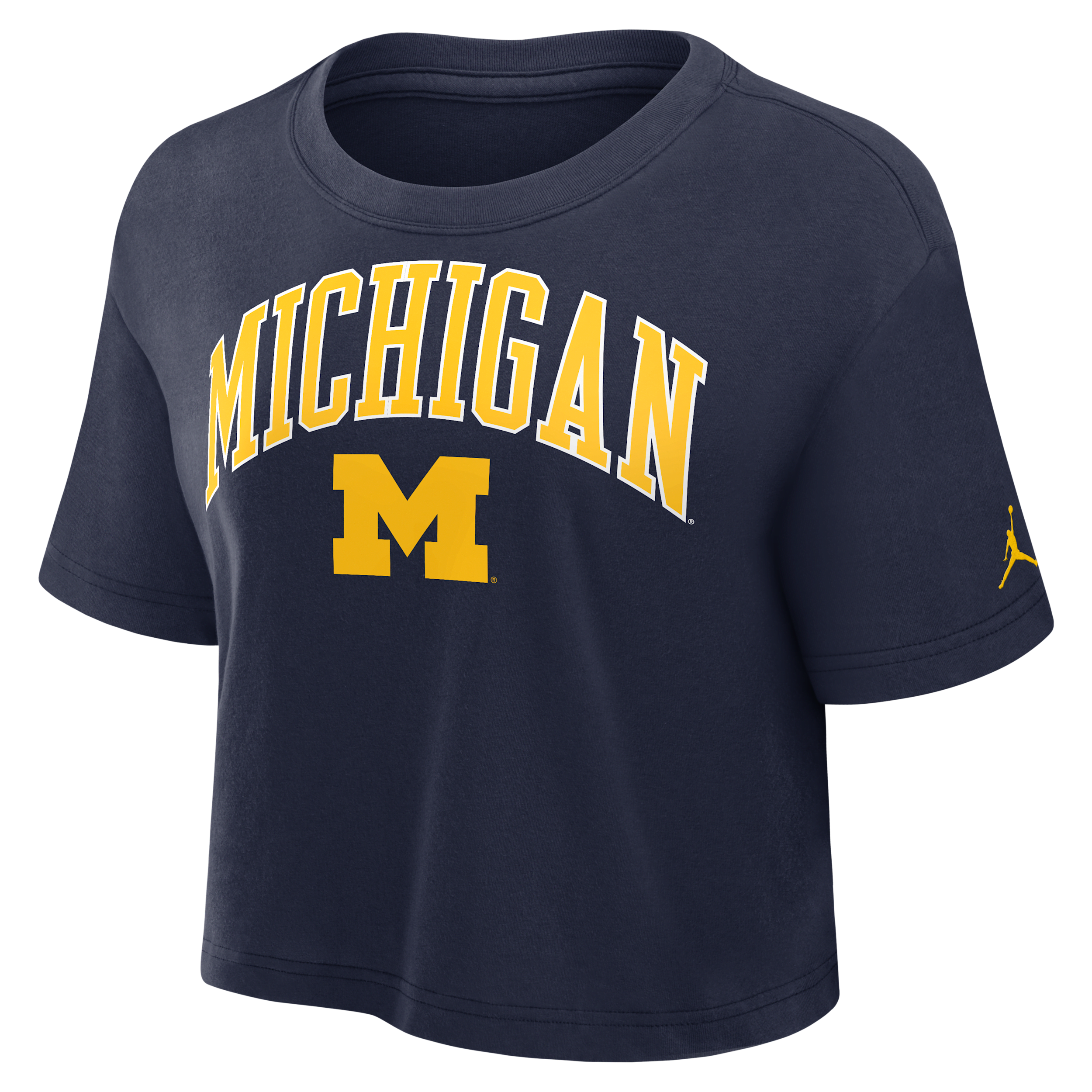 JORDAN WOMEN'S MICHIGAN ATHLETIC PREP ARCH BRAND DRI-FIT COLLEGE CROPPED T-SHIRT 1015854849