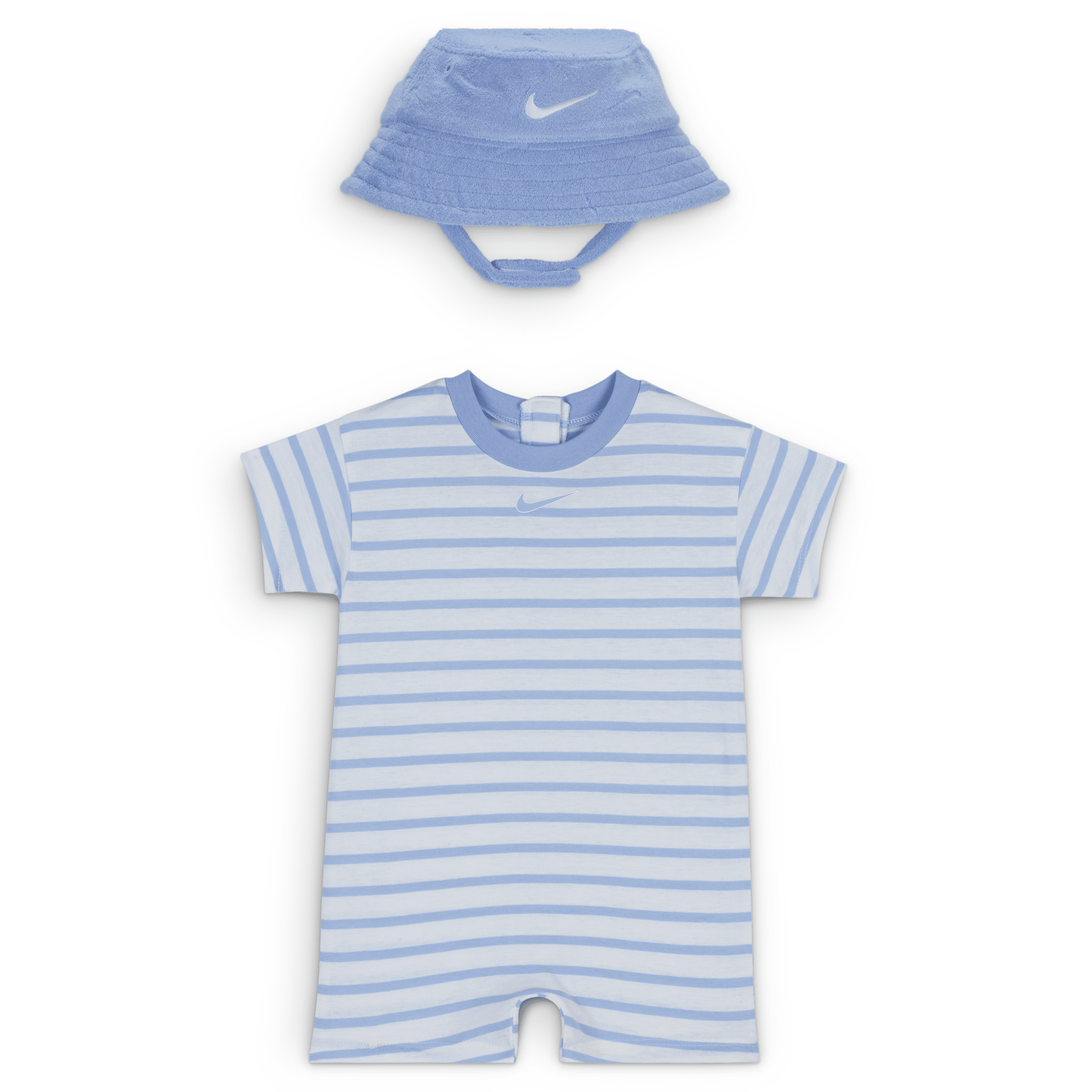 Jordan Baby Short Sleeve Romper With Bucket Hat In Blue