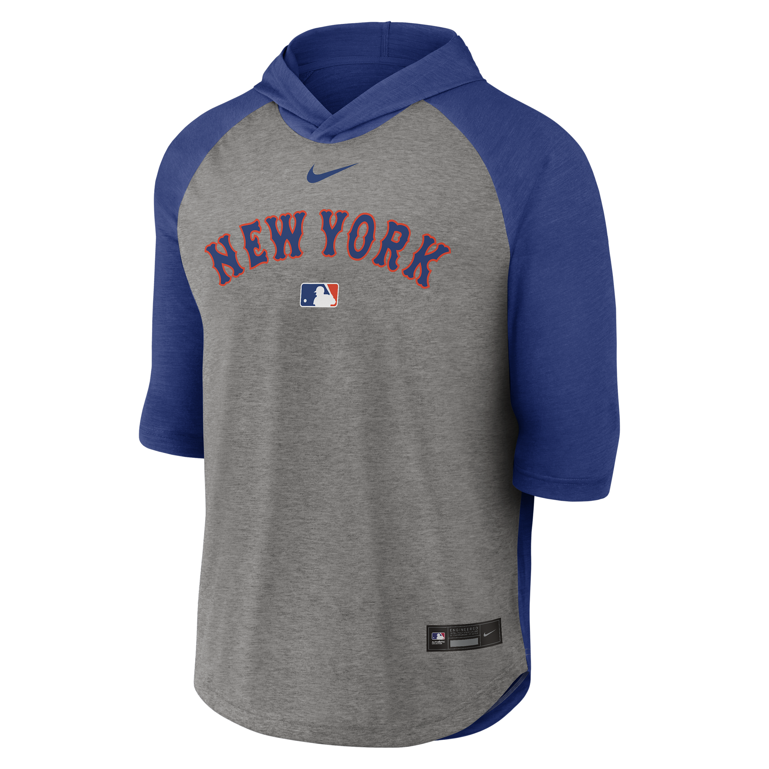 New York Mets Authentic Collection Flux Nike Men's Dri-FIT MLB 3/4-Sleeve Hooded T-Shirt in Blue | 04HI005PNME-LQZ