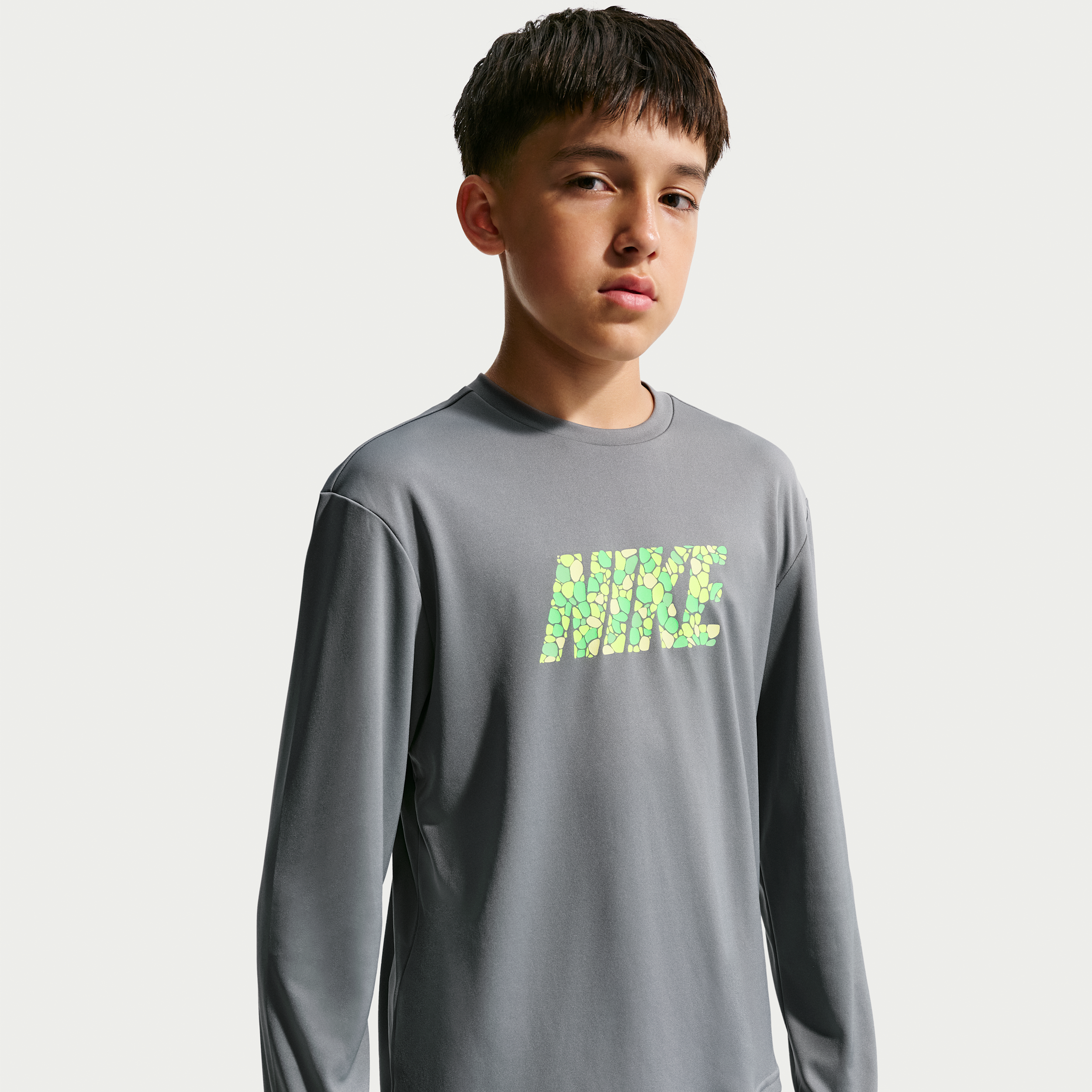 Nike Swim Hydroguard Big Kids' (Boys') Dri-FIT UV Long Sleeve Top in Grey | NESSG842-051