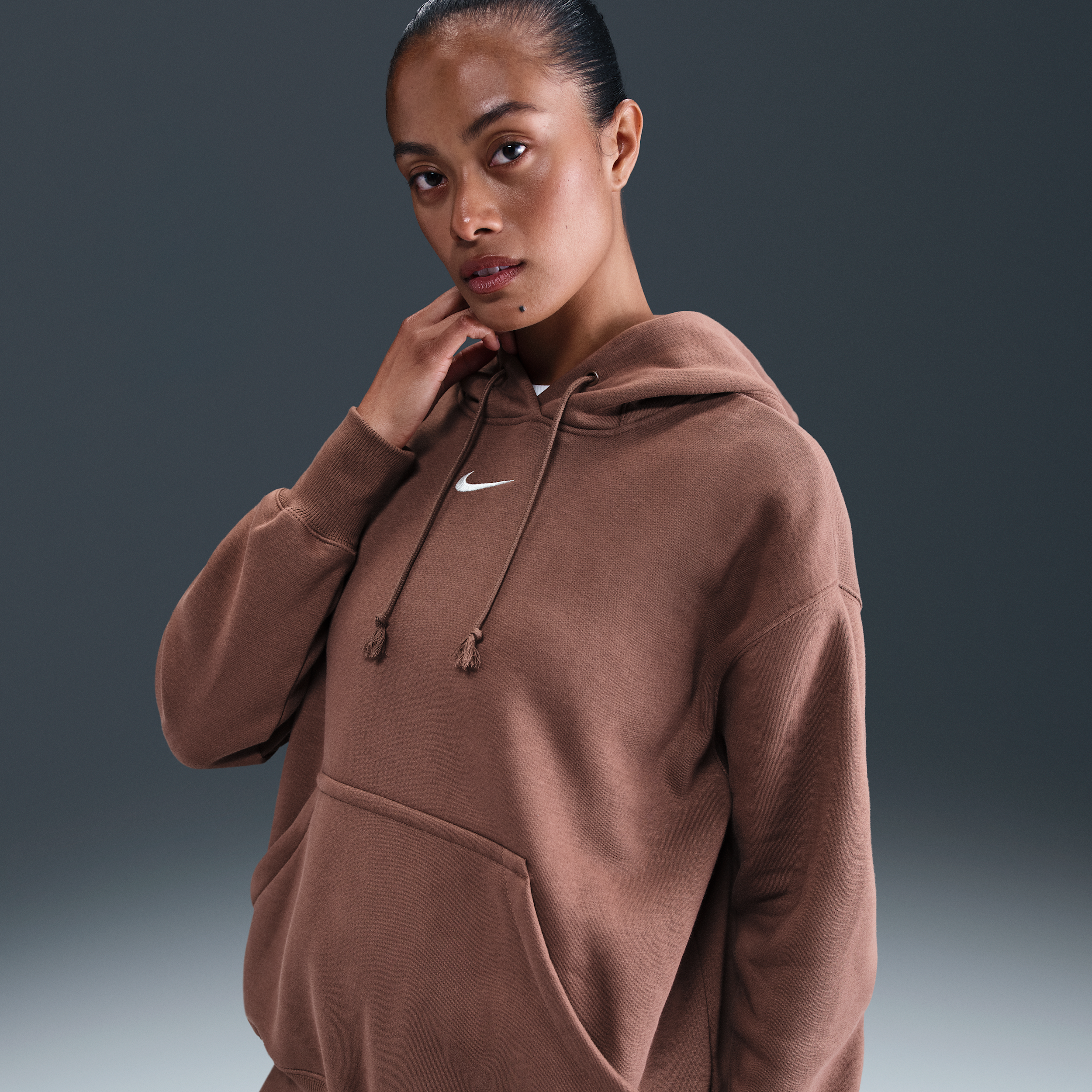 Women's Nike Sportswear Phoenix Fleece Oversized Pullover Hoodie in Brown | DQ5860-265