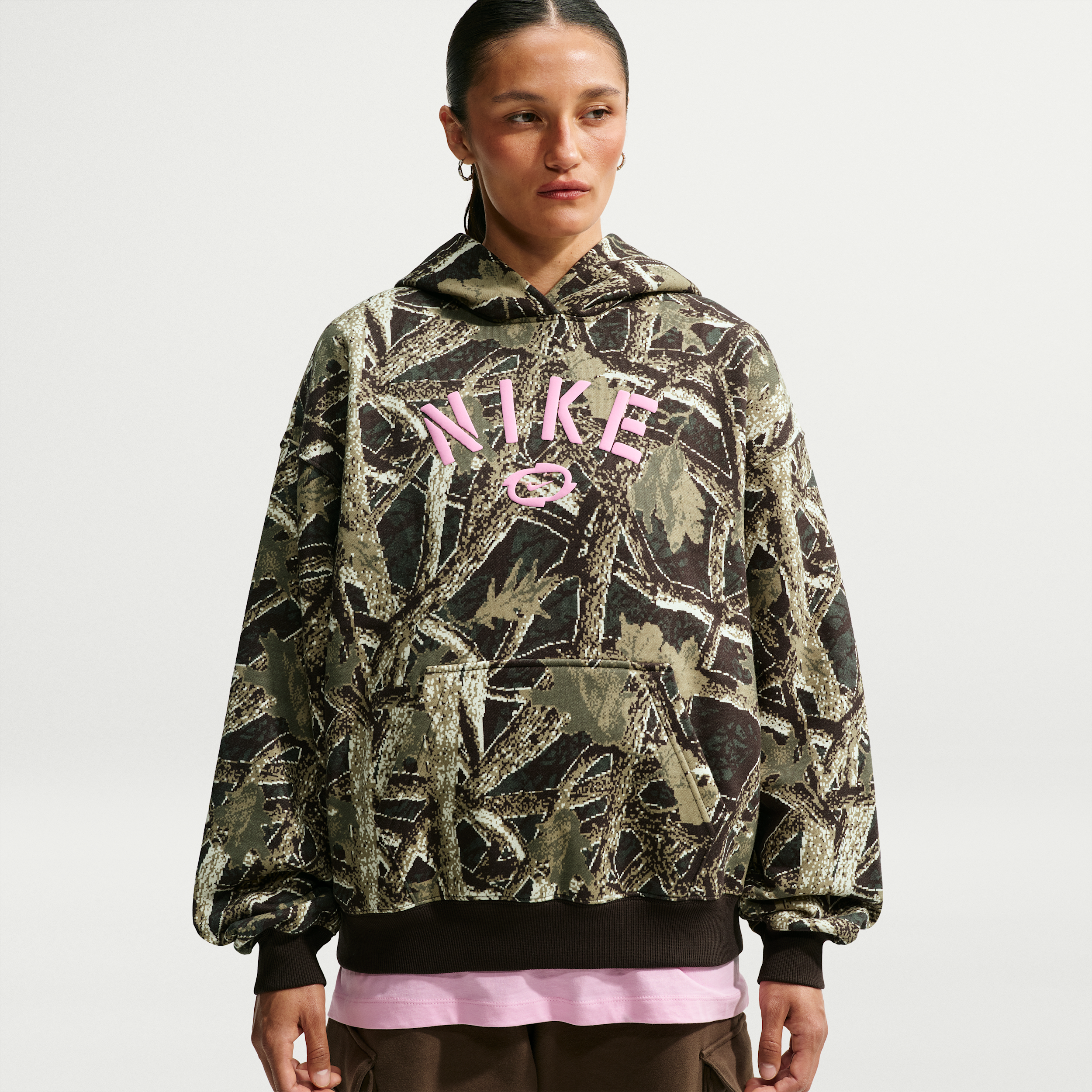 Nike Women's Studio Fleece Medium Weight Oversized Pullover Hoodie in Green | IV7396-303
