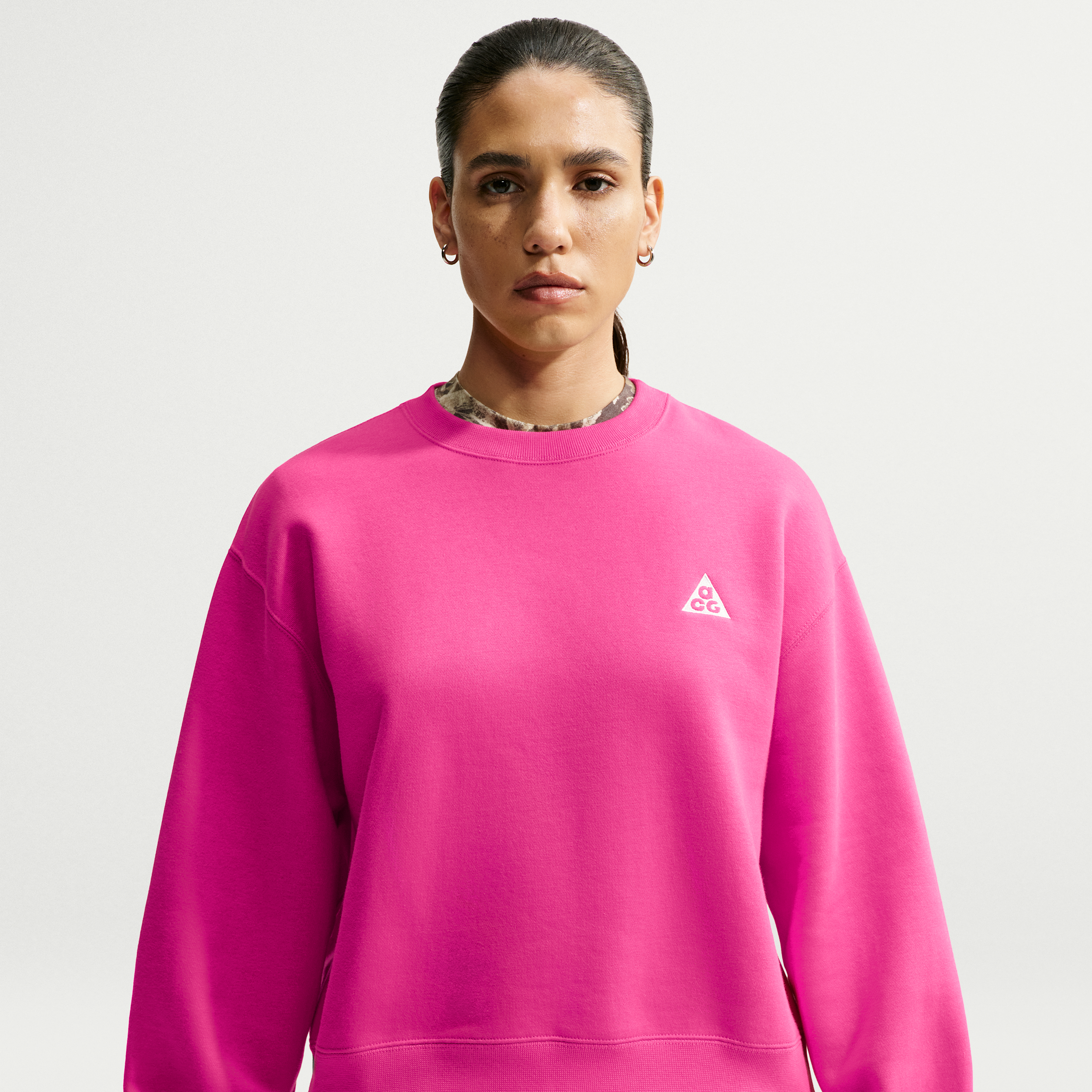 Women's Nike ACG Tuff Fleece Therma-FIT Crew-Neck Sweatshirt in Pink | IH0715-698