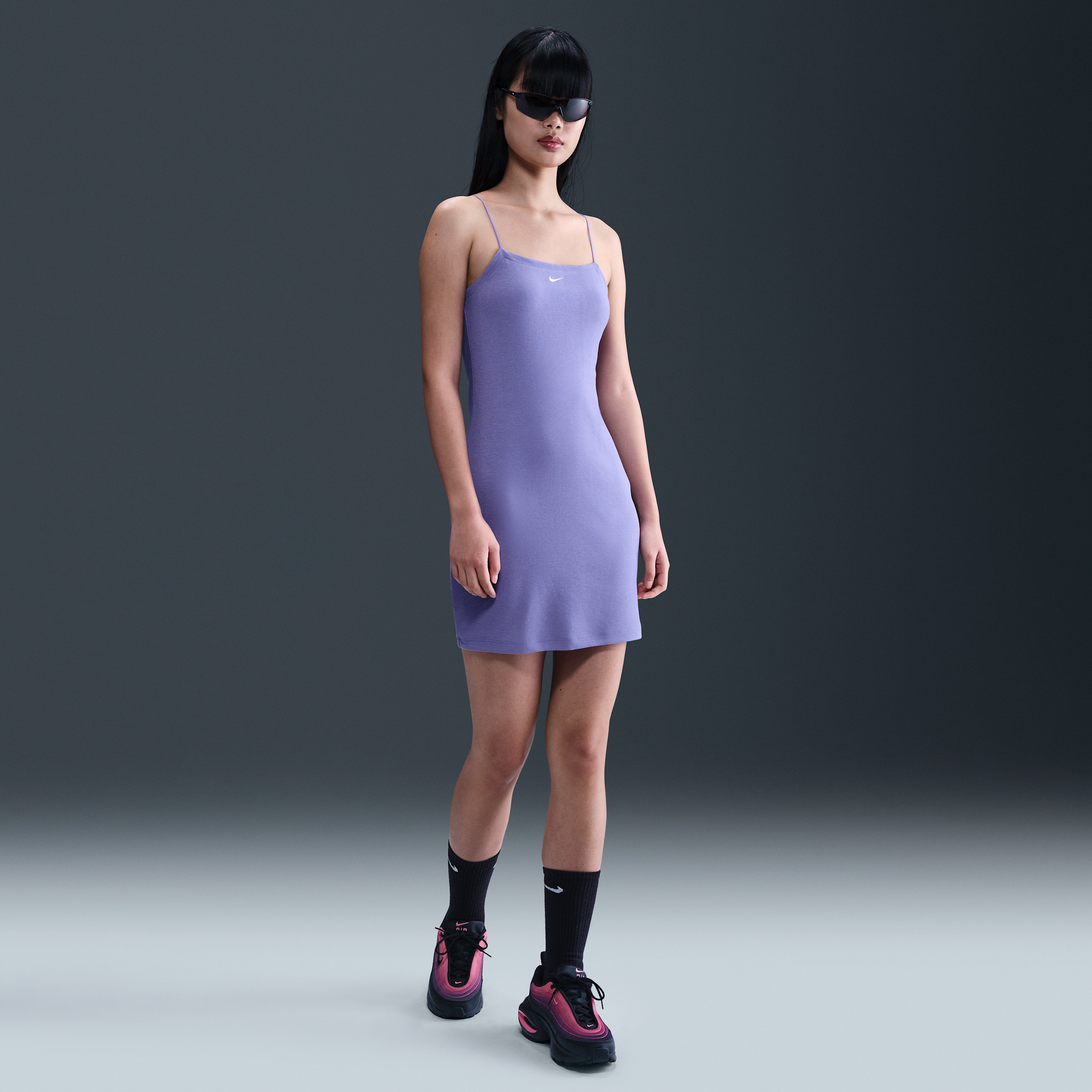 Nike Women's Sportswear Chill Knit Tight Mini-rib Cami Dress In Purple
