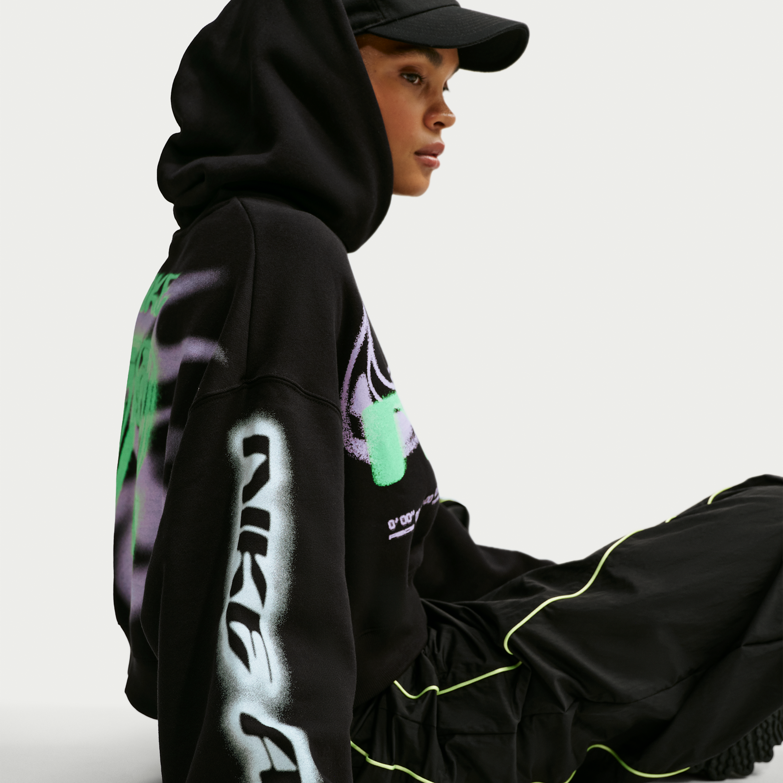 Nike Women's Studio Fleece Weight Cropped Oversized Pullover Hoodie in Black | IV4952-001