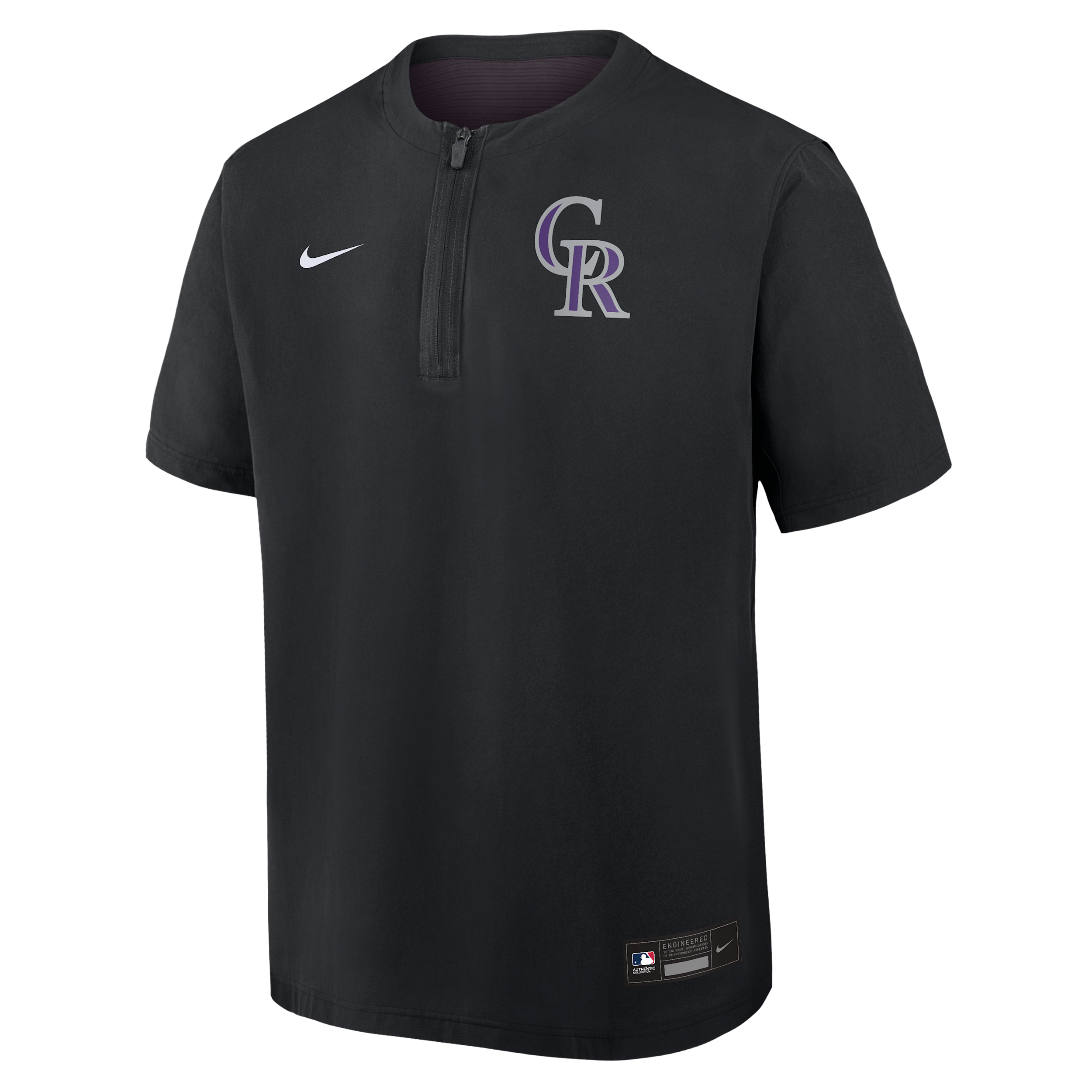Colorado Rockies Authentic Collection Nike Men's Dri-FIT MLB 1/4-Zip Short-Sleeve Windshirt in Black | 04HF0GIMDNV-Q9T