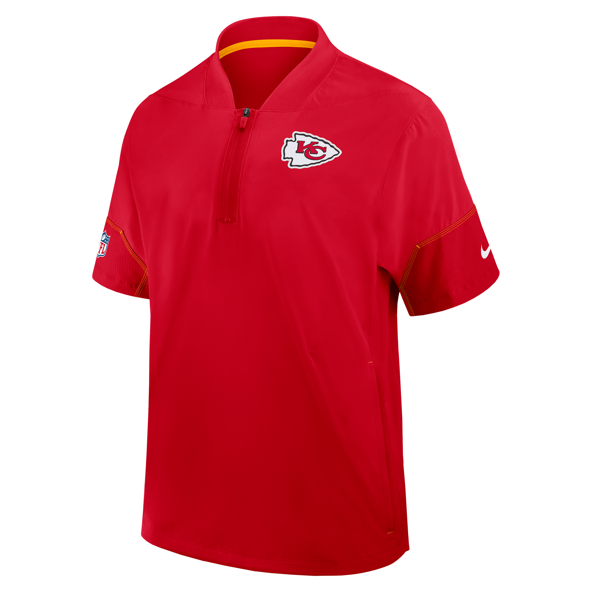 Kansas City Chiefs Sideline Coach Nike Men's NFL 1/2-Zip Short-Sleeve Hooded Jacket in Red | 03BO080K7G-2J5