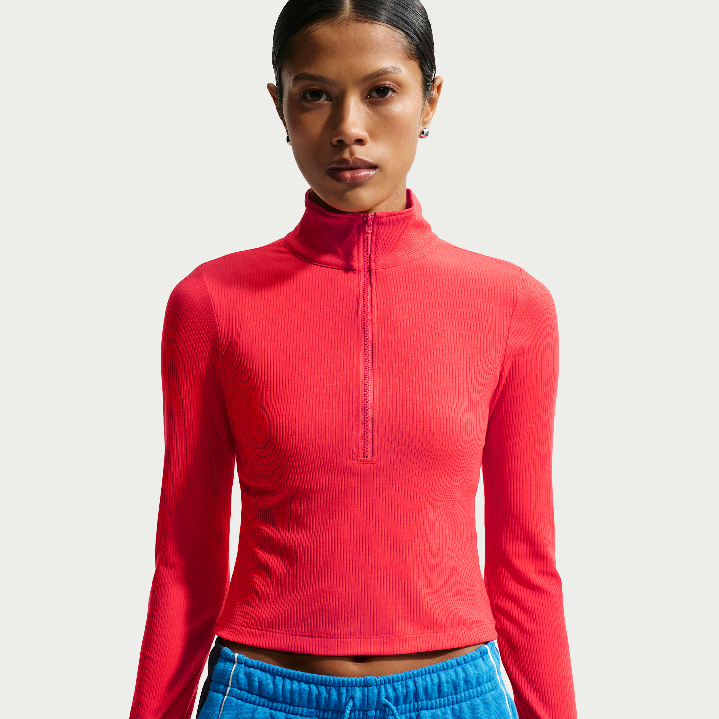 Women's Nike Sportswear Chill Knit Tight Quarter-Zip Long-Sleeve Ribbed Top in Red | IF0577-696