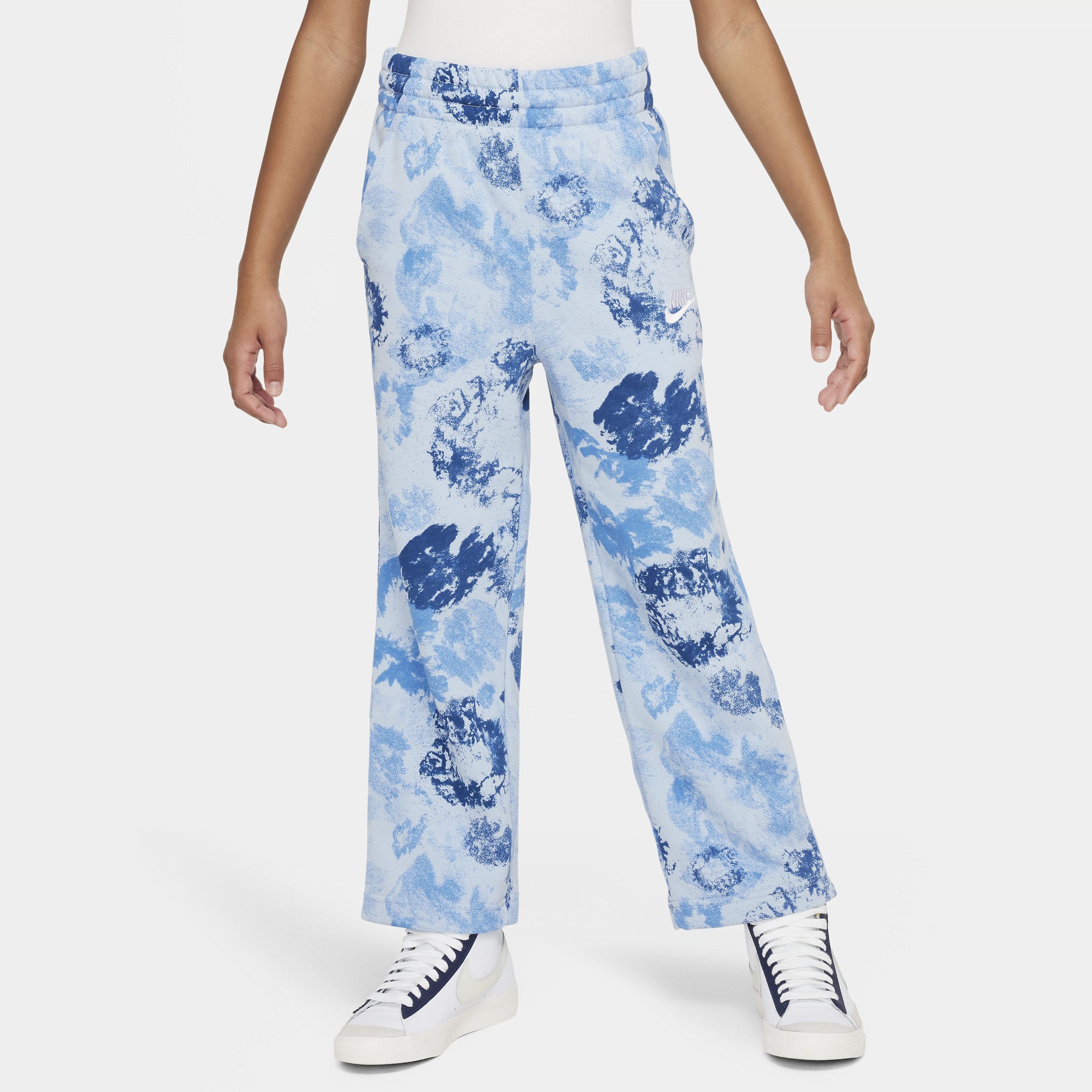 Shop Nike Sportswear Club Fleece Big Kids' (girls') French Terry Wide-leg Pants In Blue