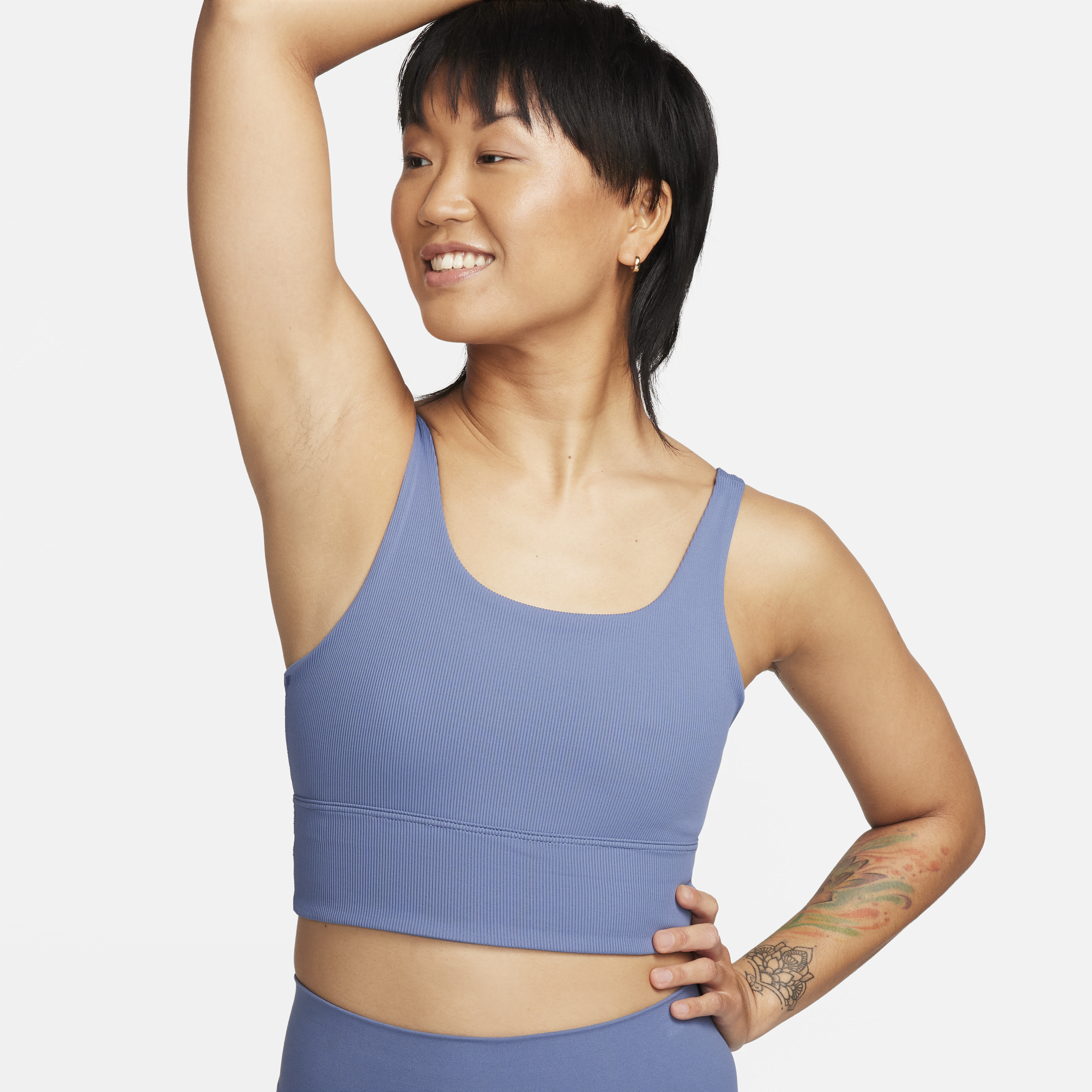 Shop Nike Women's Zenvy Rib Light-support Non-padded Longline Sports Bra In Blue