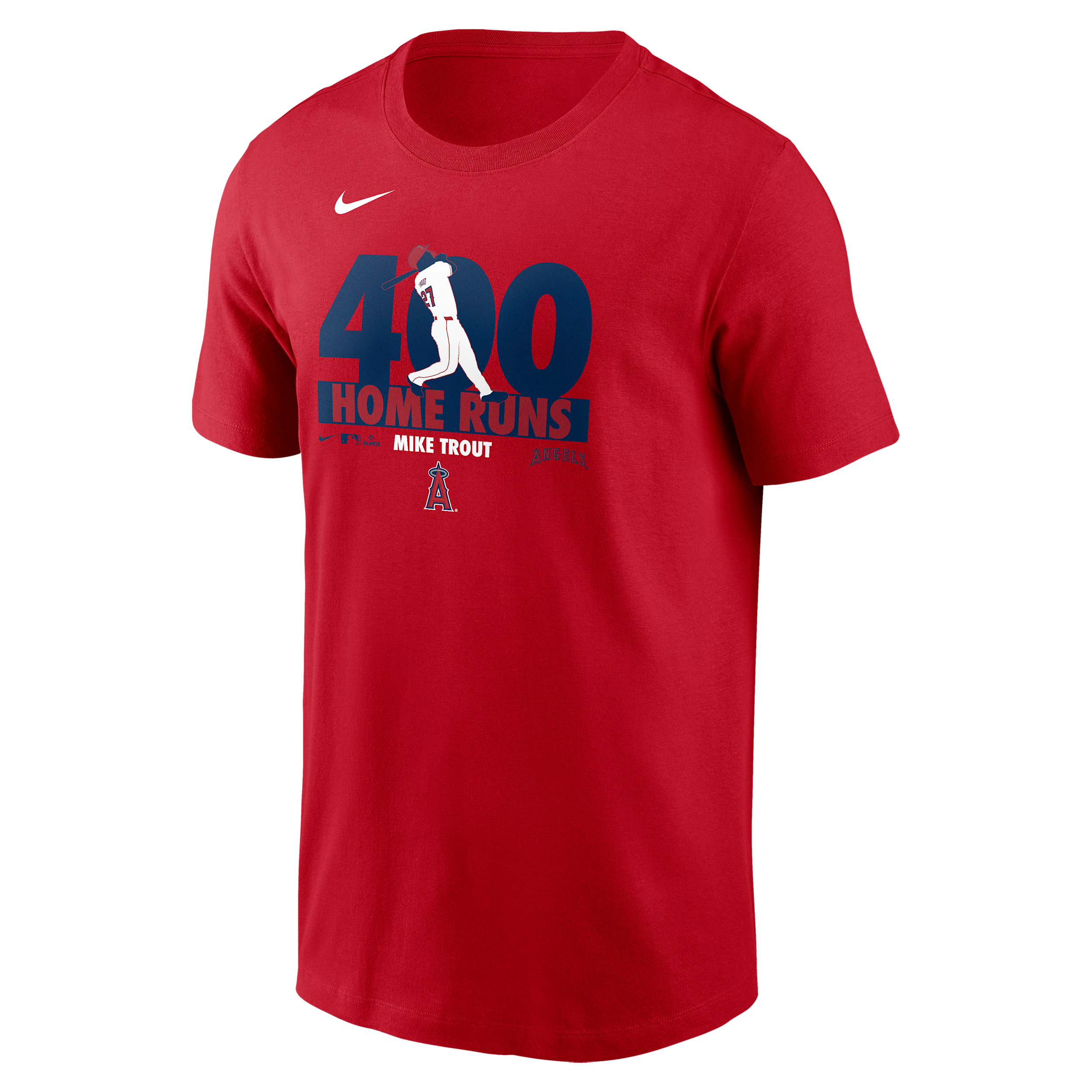 Mike Trout Los Angeles Angels 400 Home Runs Nike Men's MLB T-Shirt in Red | N19962QAN9-P7Y