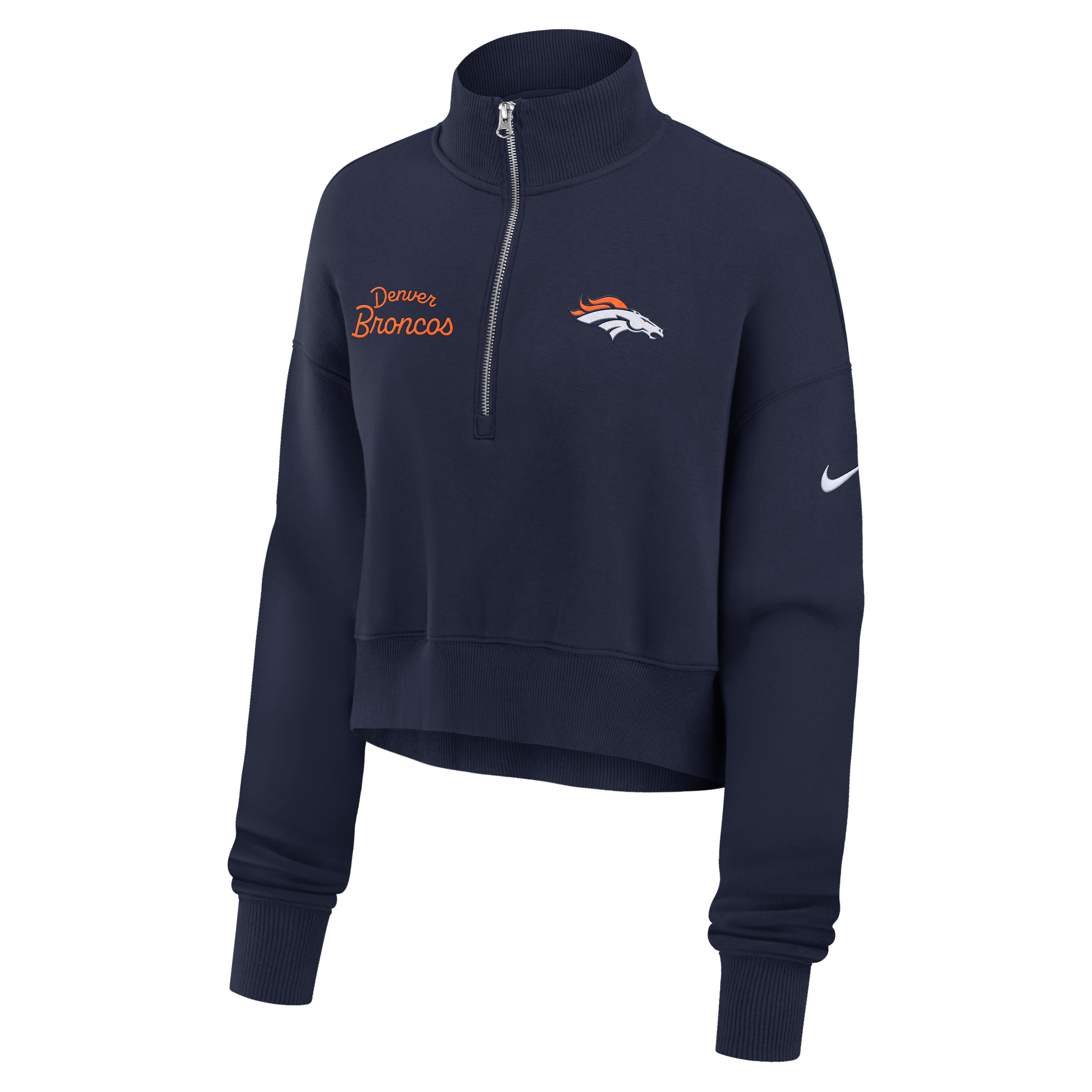 Denver Broncos Phoenix Nike Women's NFL Cropped 1/4-Zip Crew in Blue | 01N941S8W-DJR