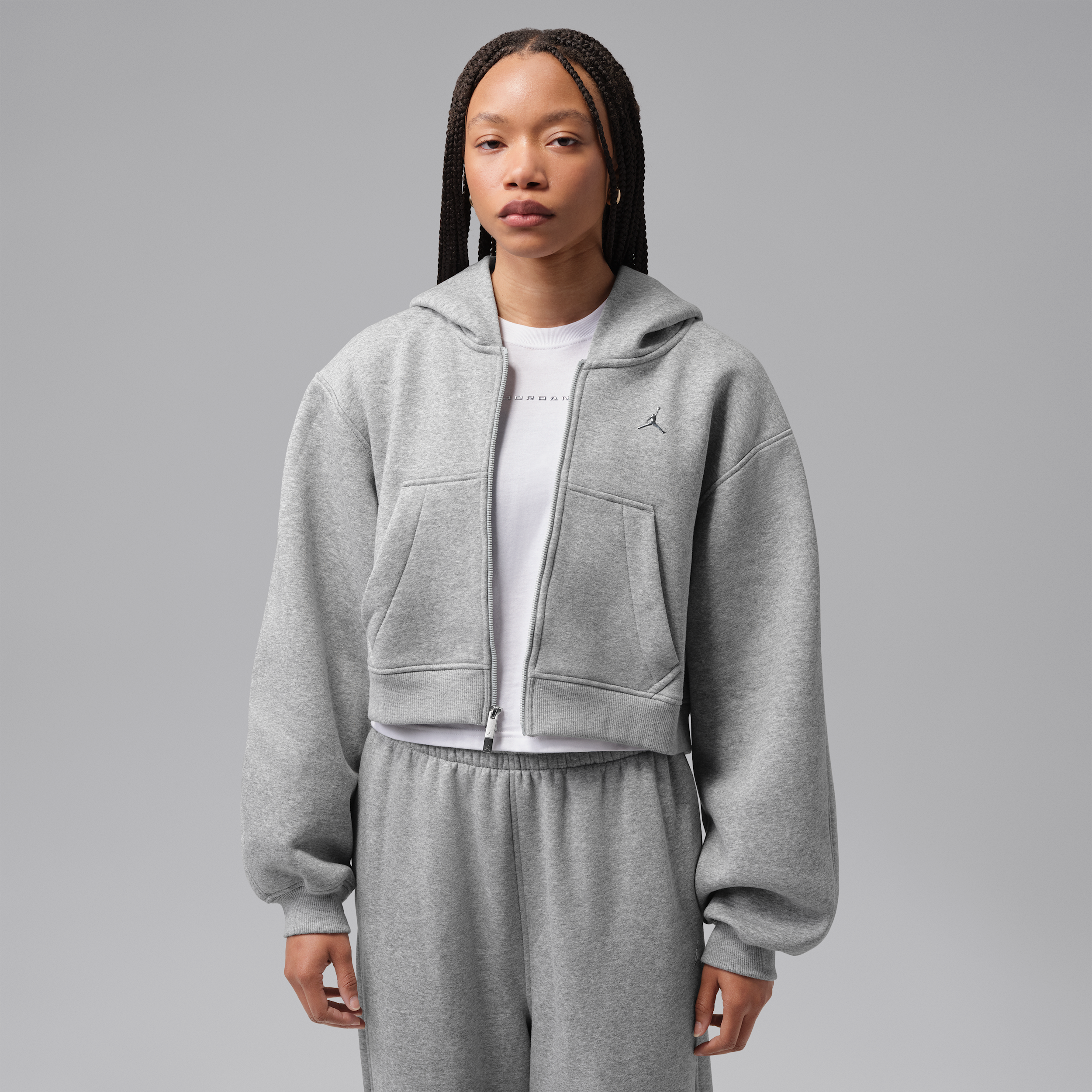 Women's Jordan Brooklyn Cropped Full-Zip Hoodie in Grey | IO2370-063