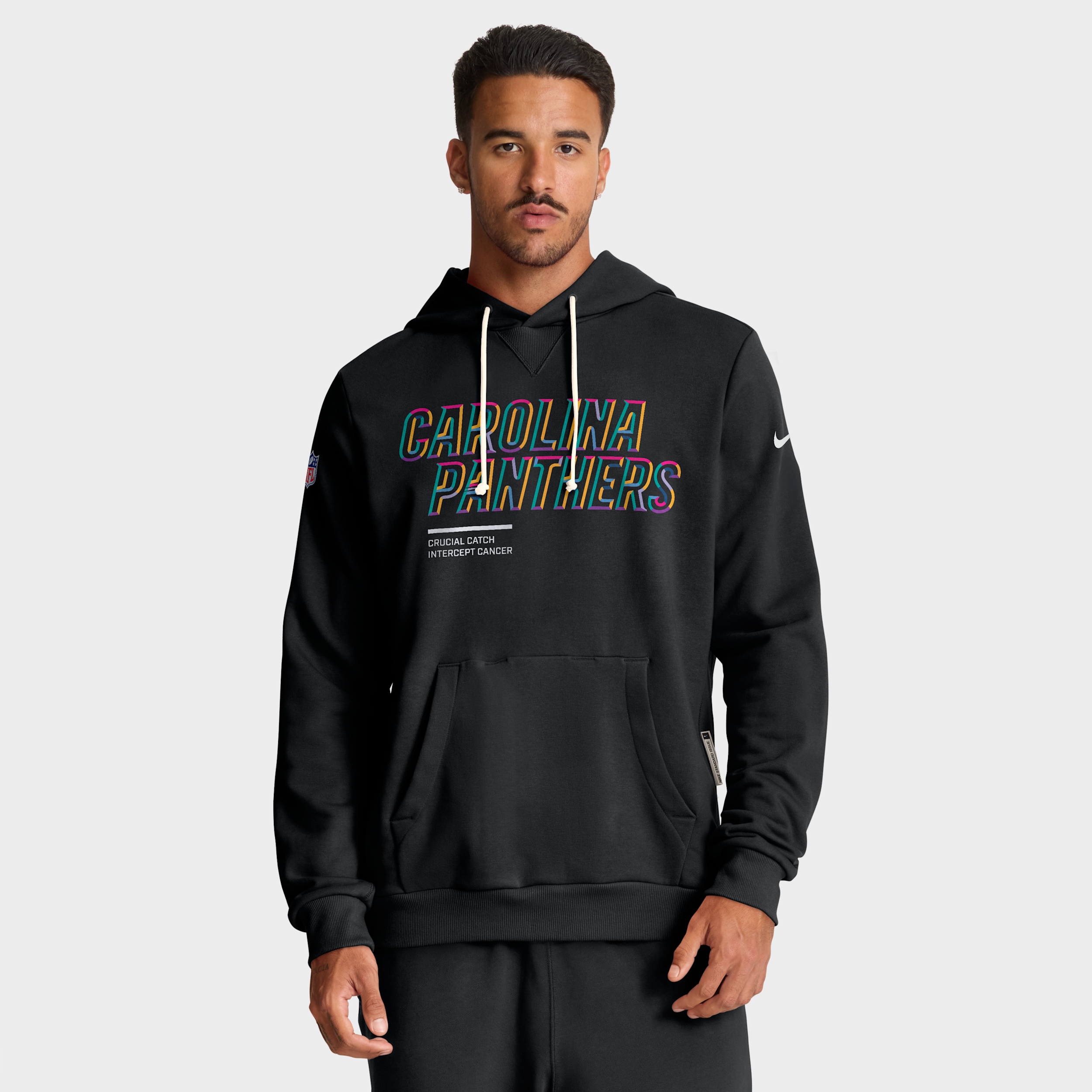 Nike Carolina Panthers Crucial Catch Sideline  Men's Dri-fit Nfl Pullover Hoodie In Black