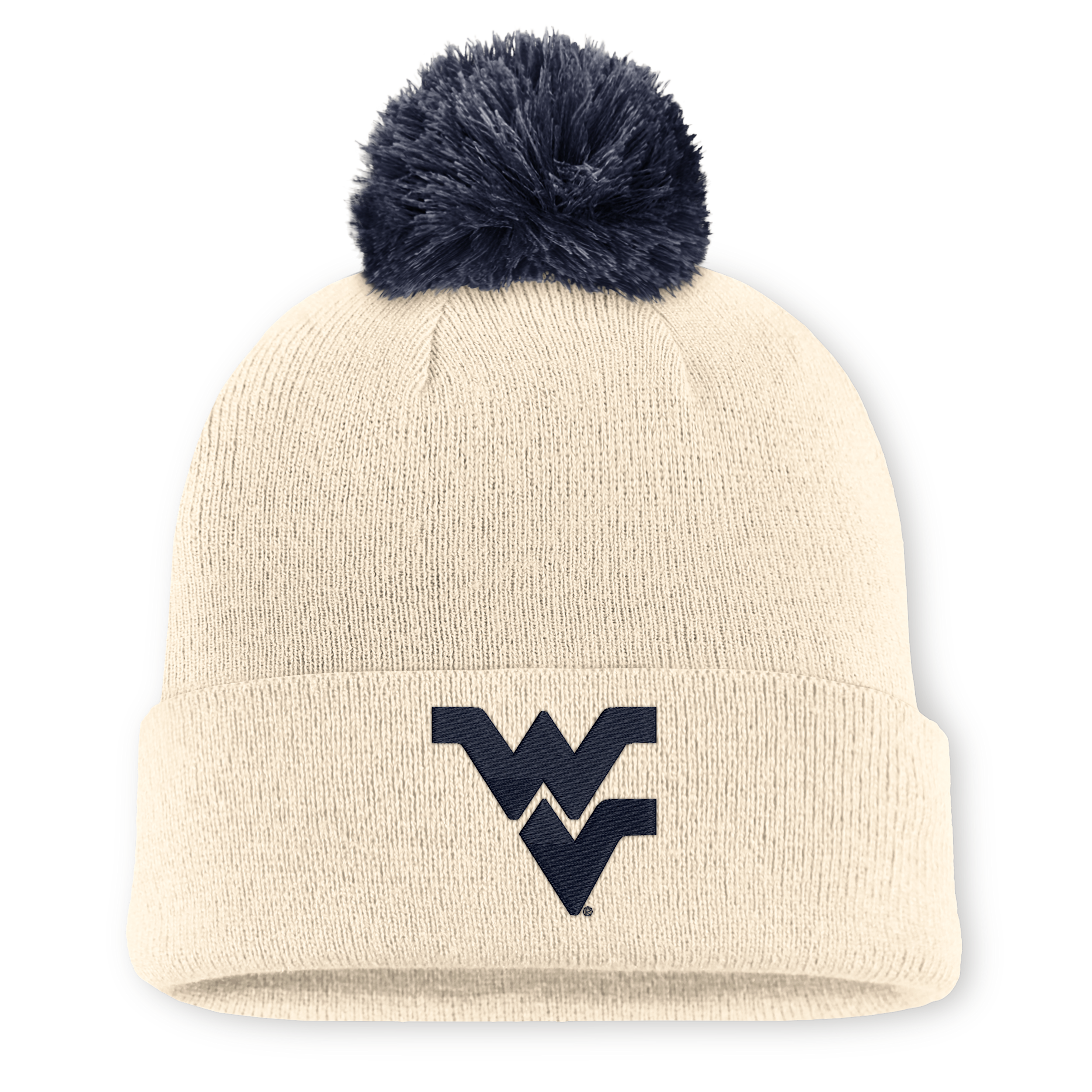Men's and Women's Nike Natural West Virginia Mountaineers Campus Prep Script Cuffed Knit Hat with Pom - Natural, Navy
