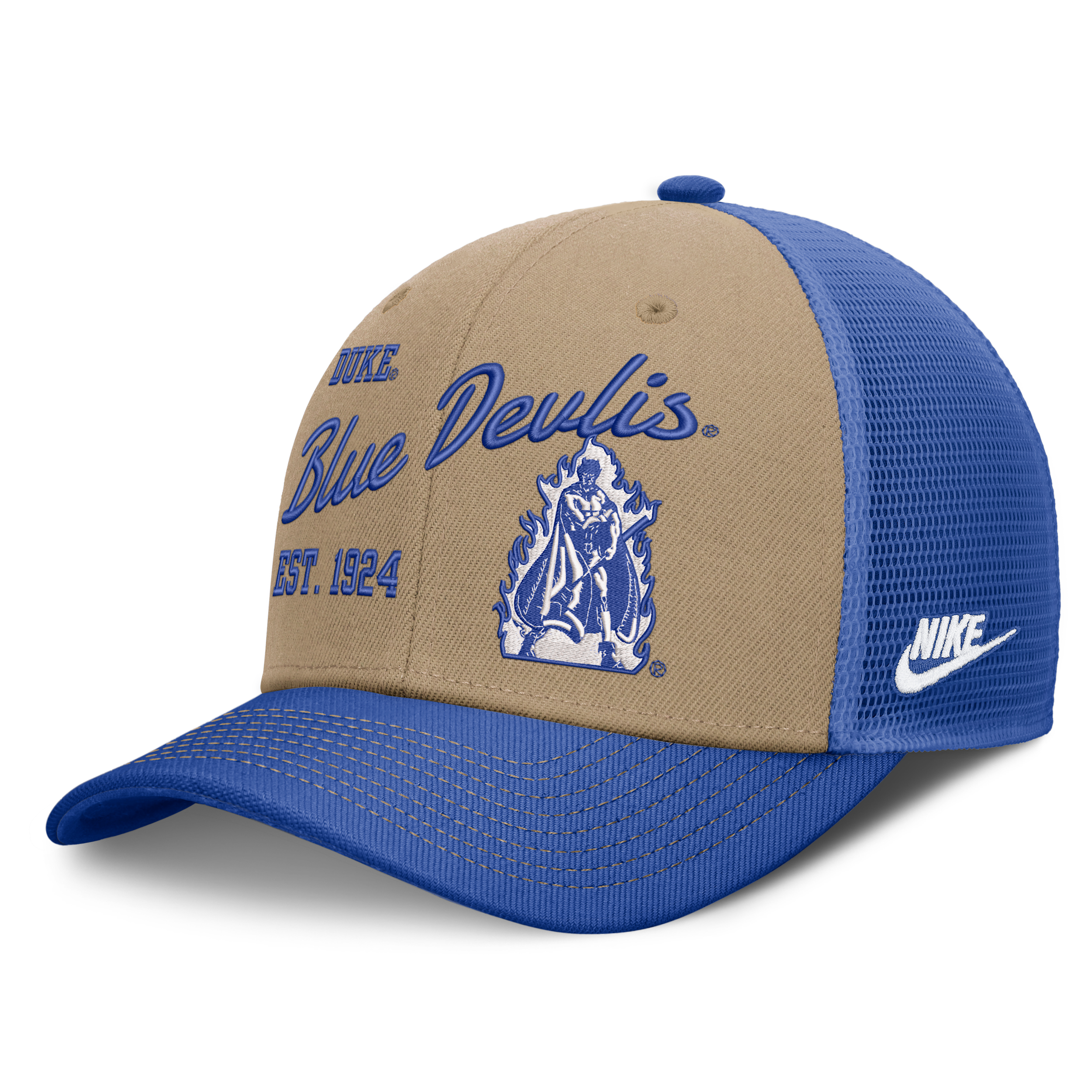 Nike Men's and Women's Beige/Royal Duke Blue Devils Legacy Rise Trucker Adjustable Hat - Beige, Royal