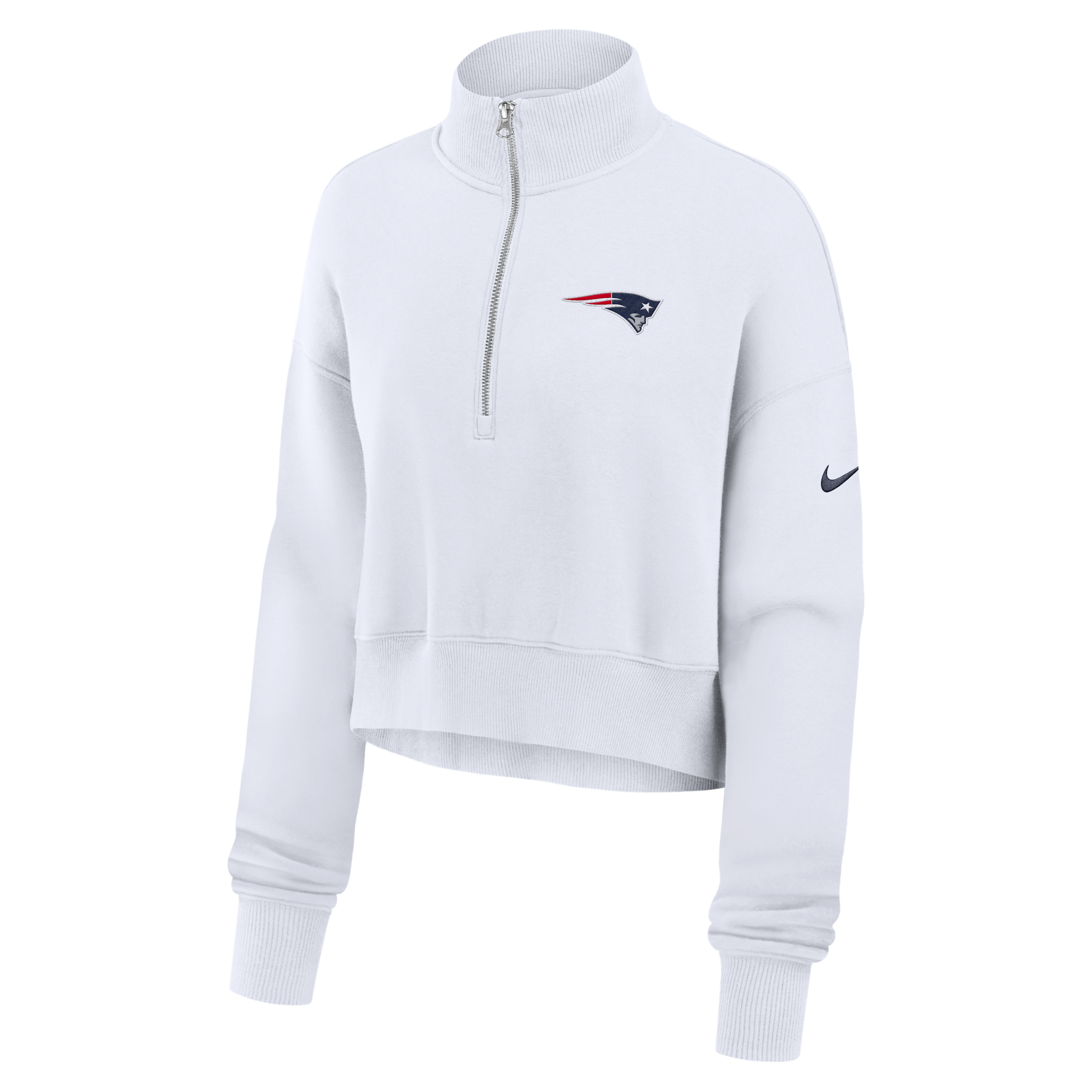 New England Patriots Primetime Phoenix Nike Women's NFL Oversized Cropped 1/4-Zip Crew in White | 01N910A8K-LCD