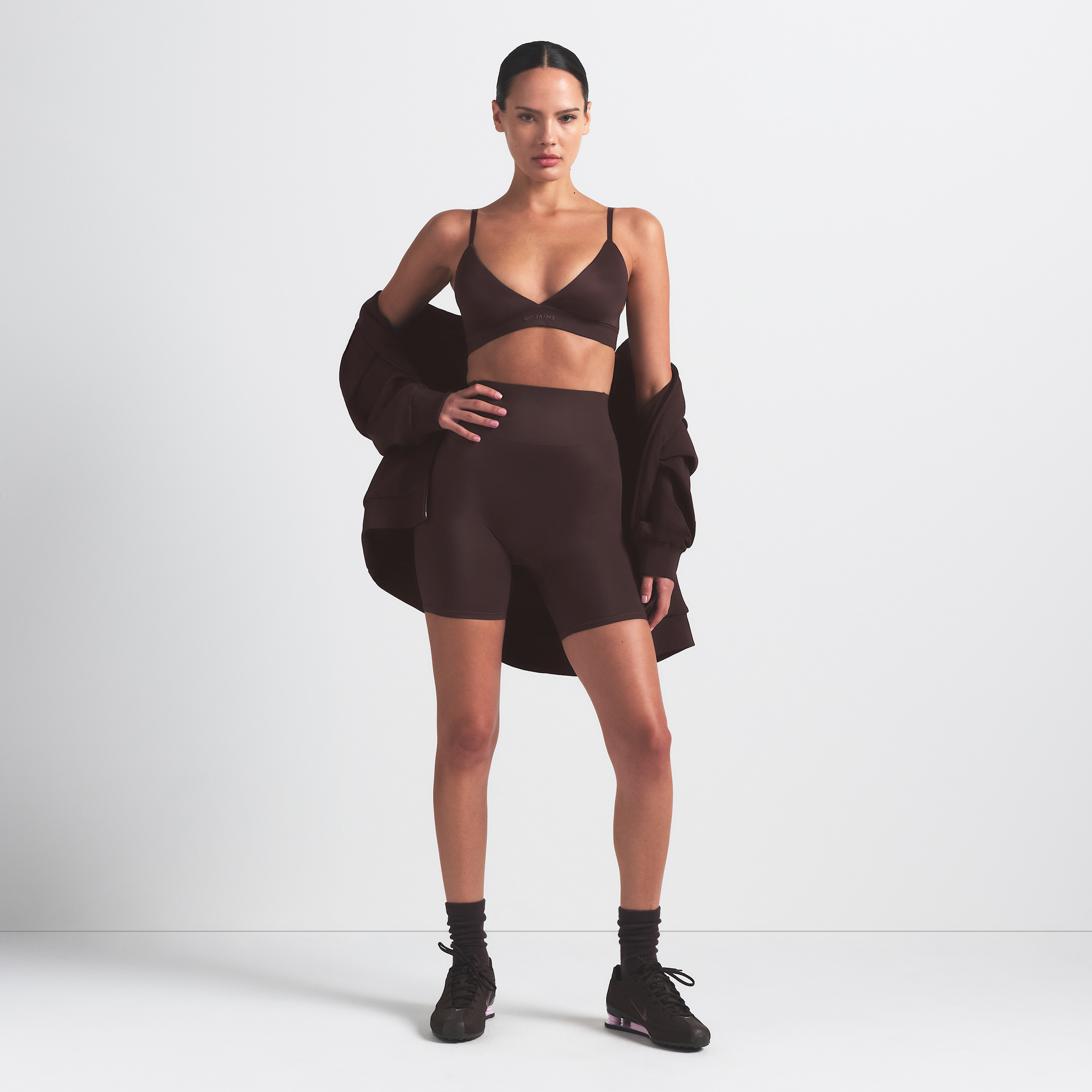 Nike Women's SKIMS Satin Shine High-Waisted 5" Biker Shorts in Brown | IR5077-249