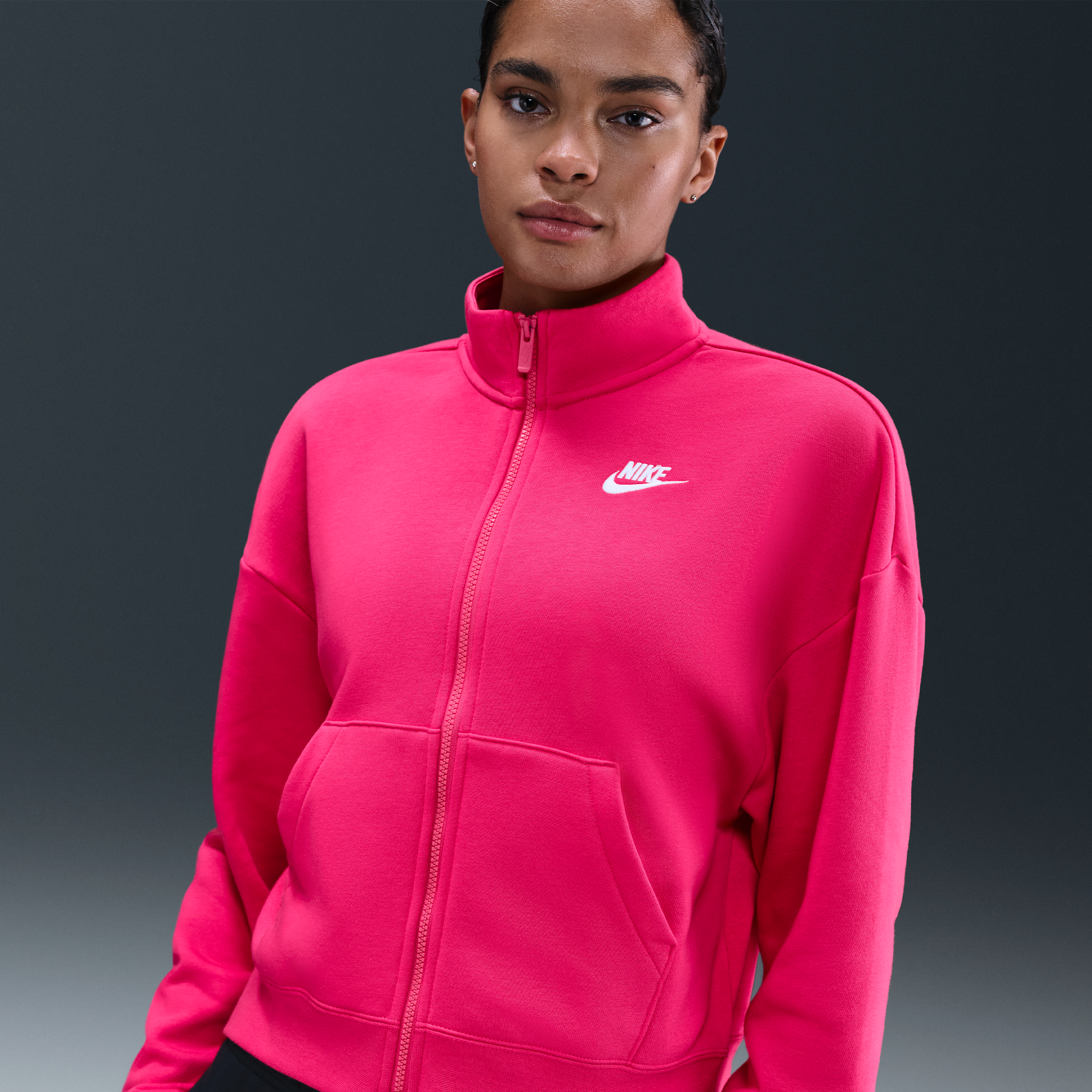 Nike Women's  Sportswear Club Fleece Loose Track Jacket In Pink