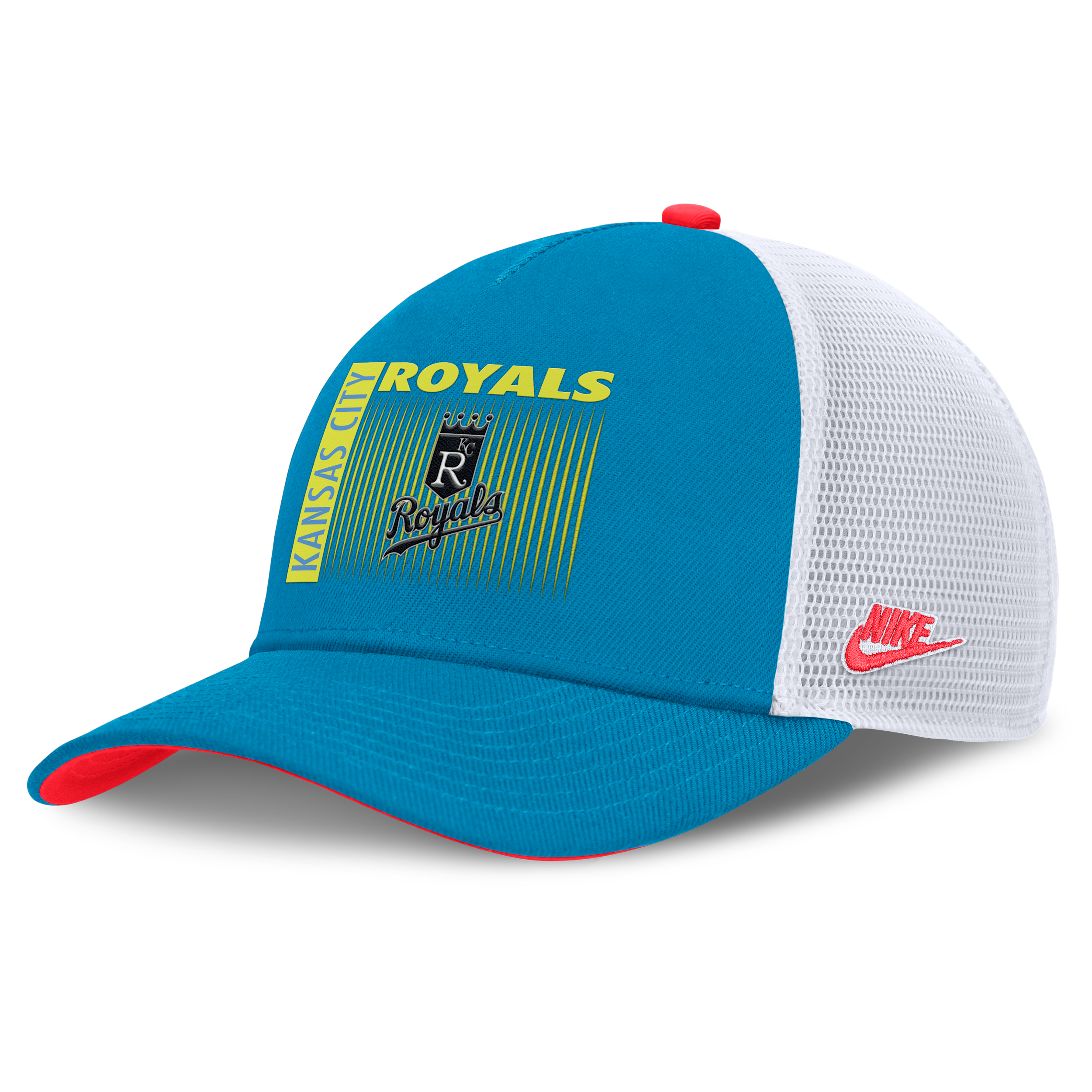 Nike Kansas City Royals Neon 90s Rise  Men's Dri-fit Mlb Trucker Adjustable Hat In Blue