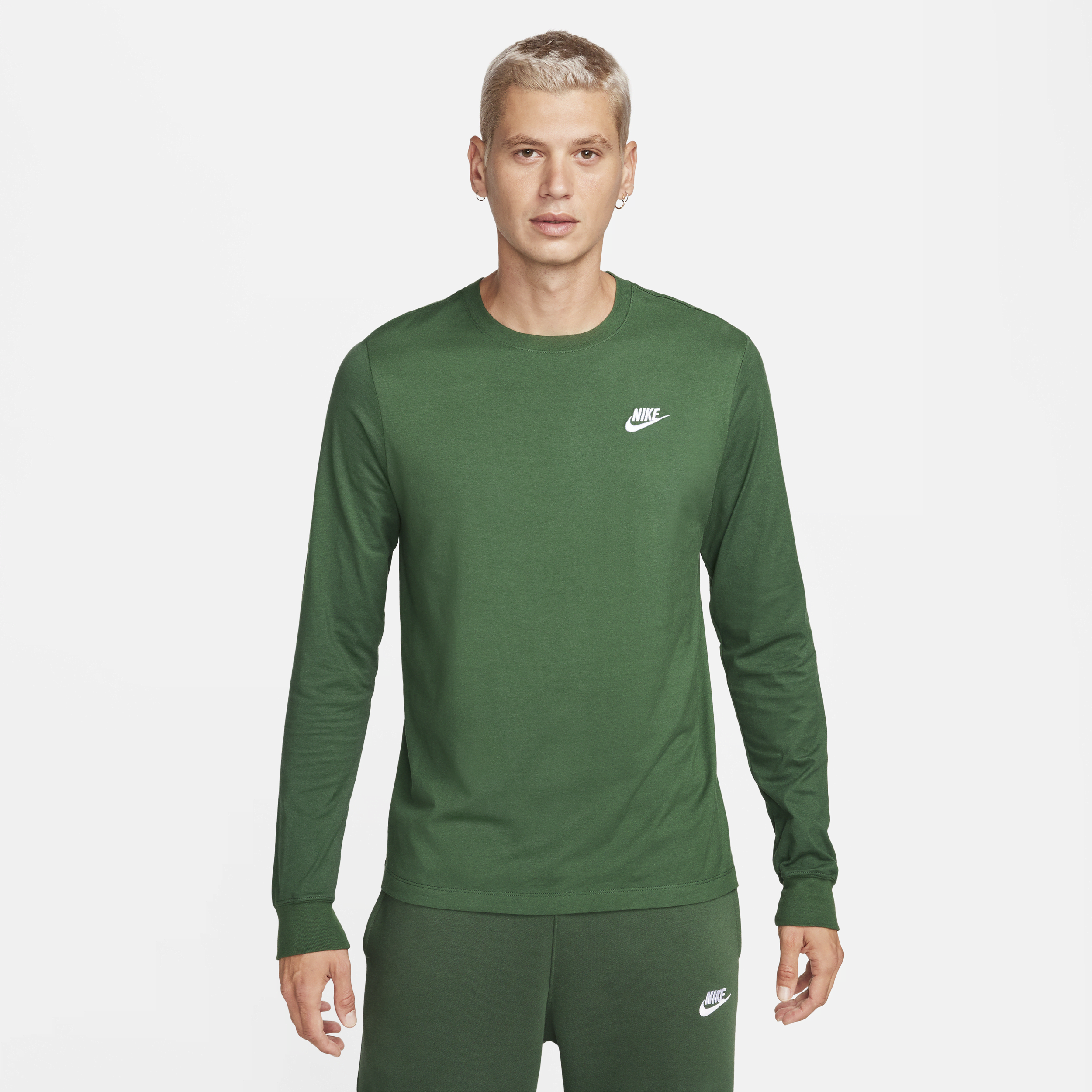 Shop Nike Men's  Sportswear Club Long-sleeve T-shirt In Green