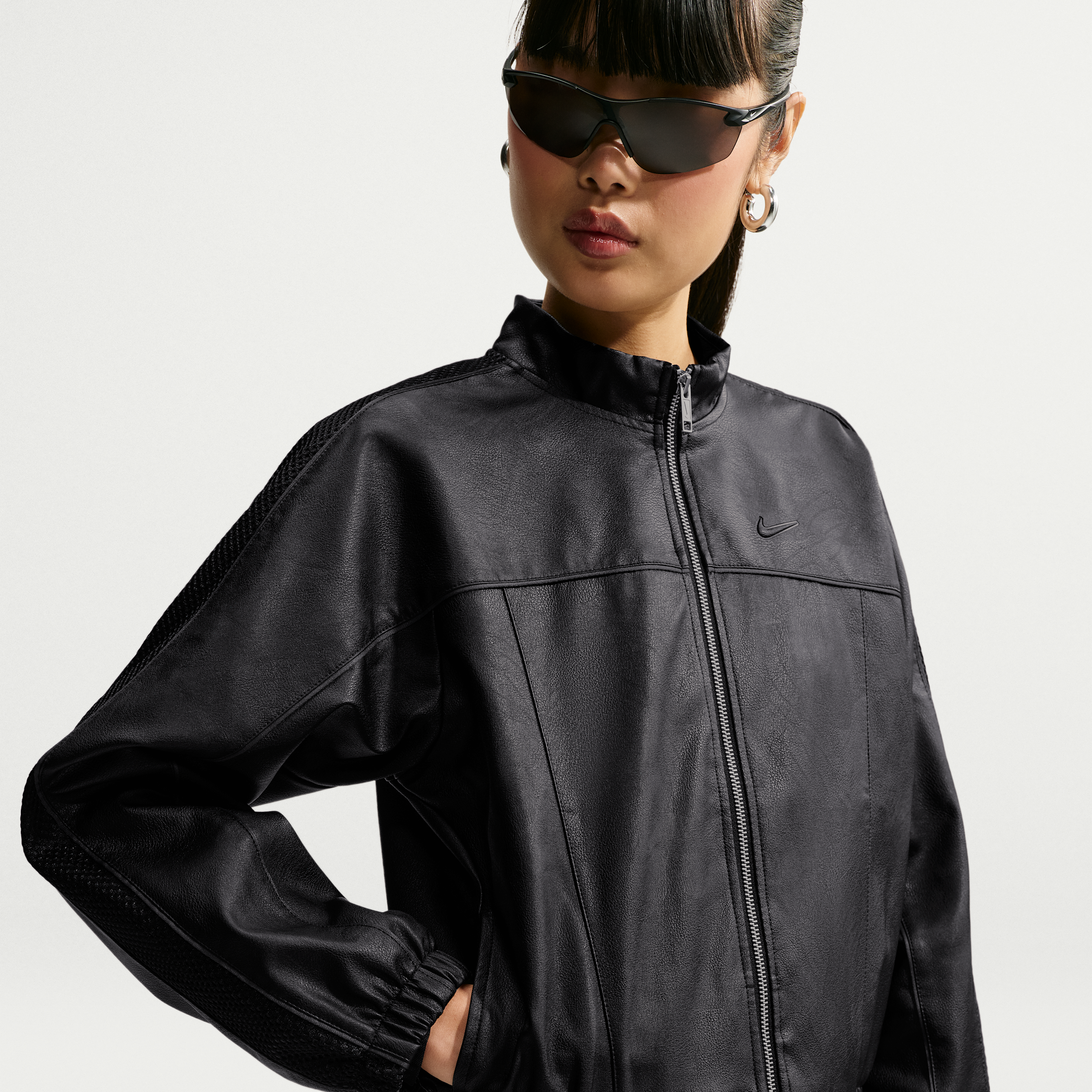Women's Nike Sportswear Faux-Leather Track Jacket in Black | IM8454-010