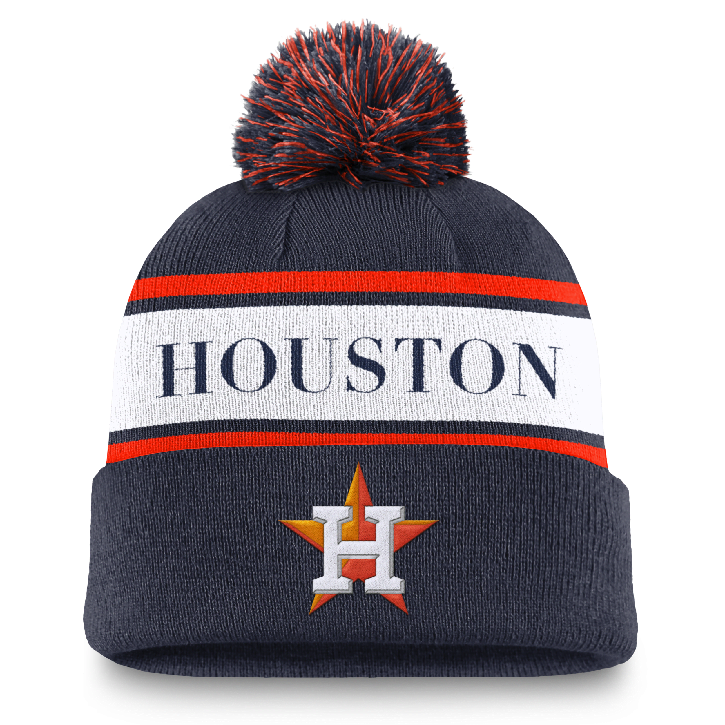 Nike Houston Astros Team Stripe Peak  Men's Mlb Cuffed Pom Beanie In Blue