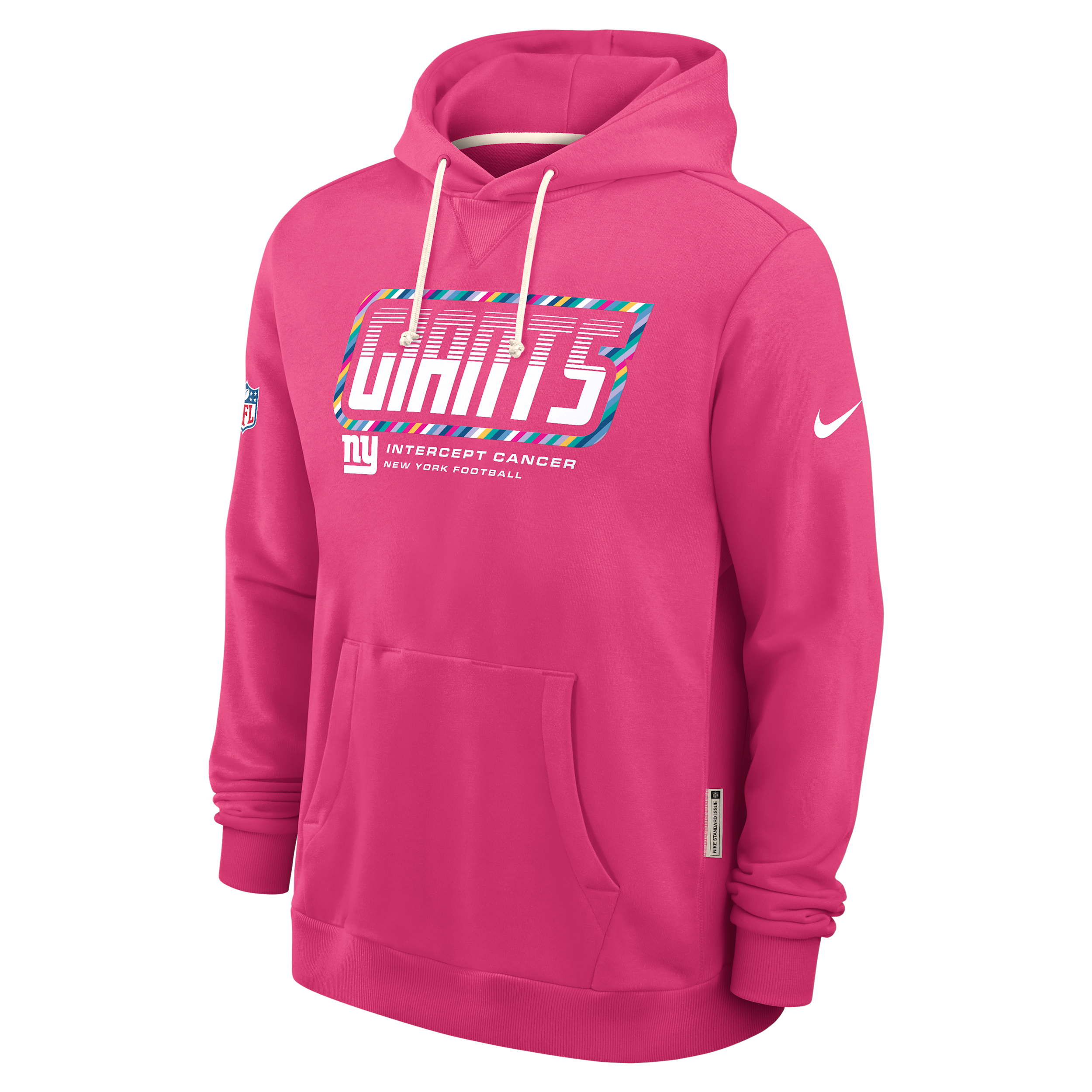 New York Giants Crucial Catch Sideline Standard Issue Nike Men's Dri-FIT NFL Pullover Hoodie in Pink | 03AZ68XZUN-F9R