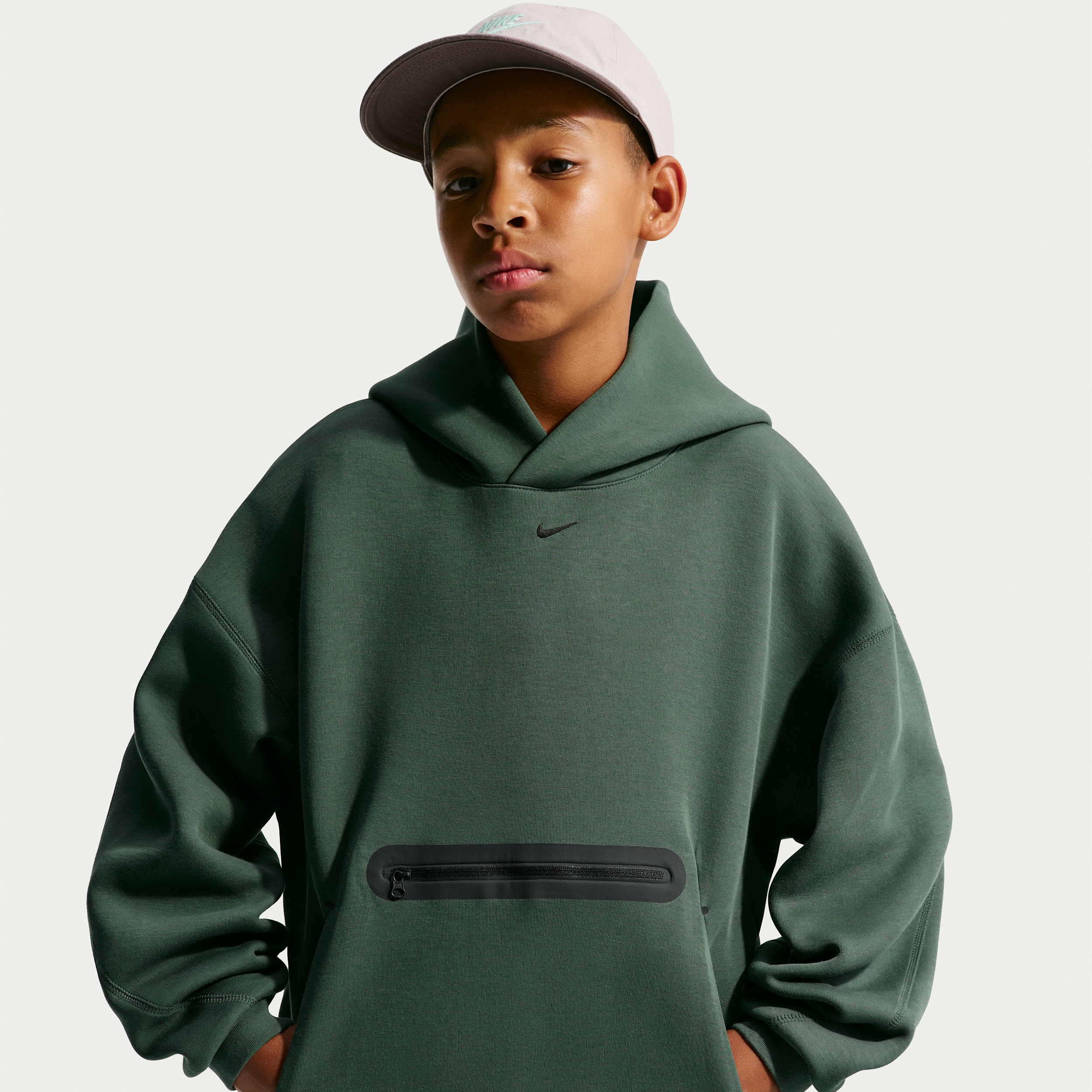Nike Sportswear Tech Fleece Big Kids' (Boys') Oversized Pullover Hoodie in Green | HV1198-303