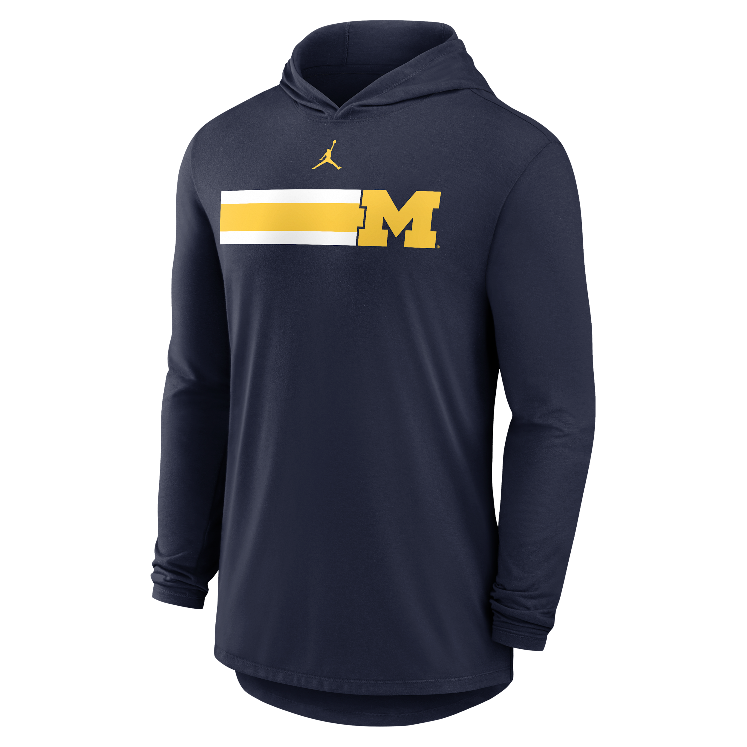 Men's Michigan Primetime Pattern Jordan Brand Dri-FIT College Long-Sleeve Hooded T-Shirt in Blue | 0JNB41SMWN-CZH