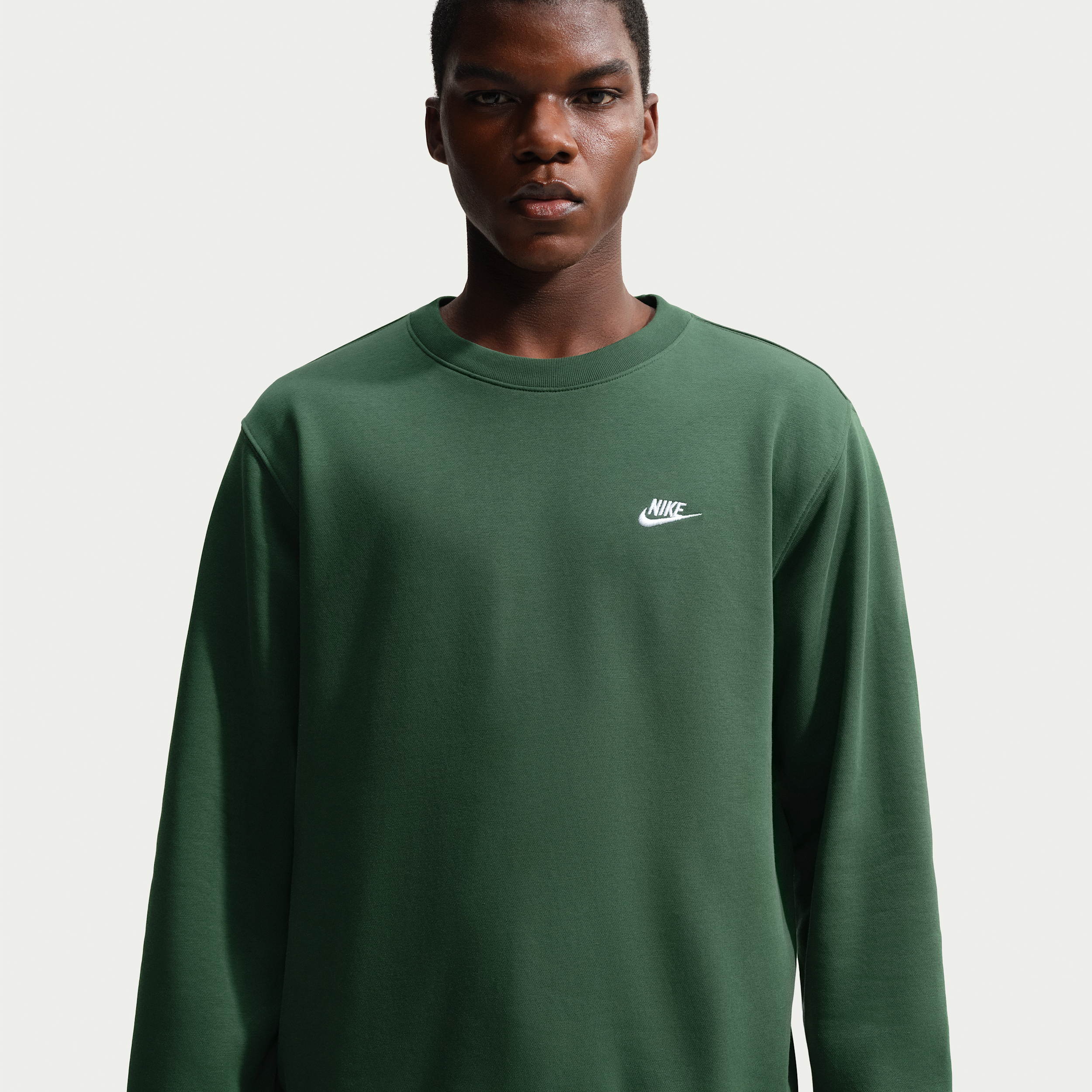 Nike Men's Pullover Fleece Crewneck Logo Sweatshirt - Fir/White