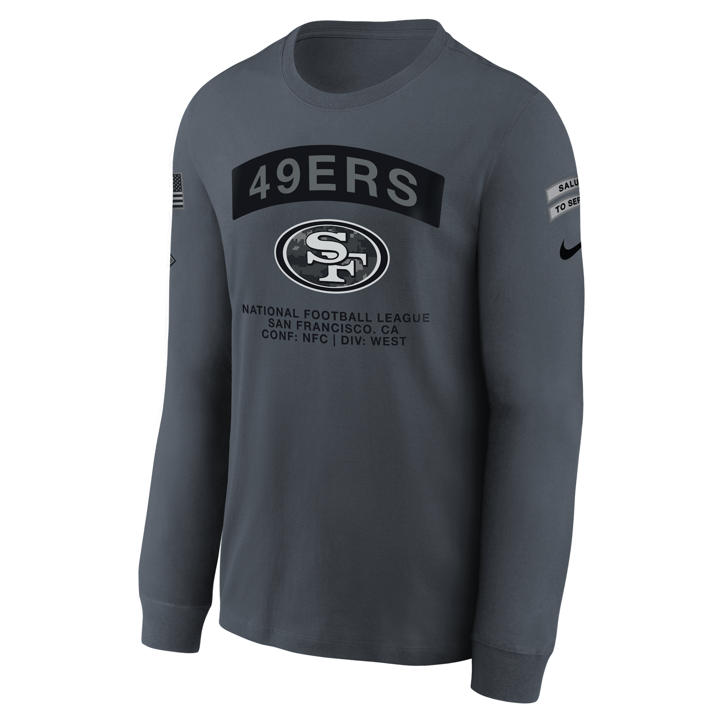 San Francisco 49ers Salute to Service Big Kids' Nike NFL Long-Sleeve T-Shirt in Grey | Z1B7NFRB49R-NMK