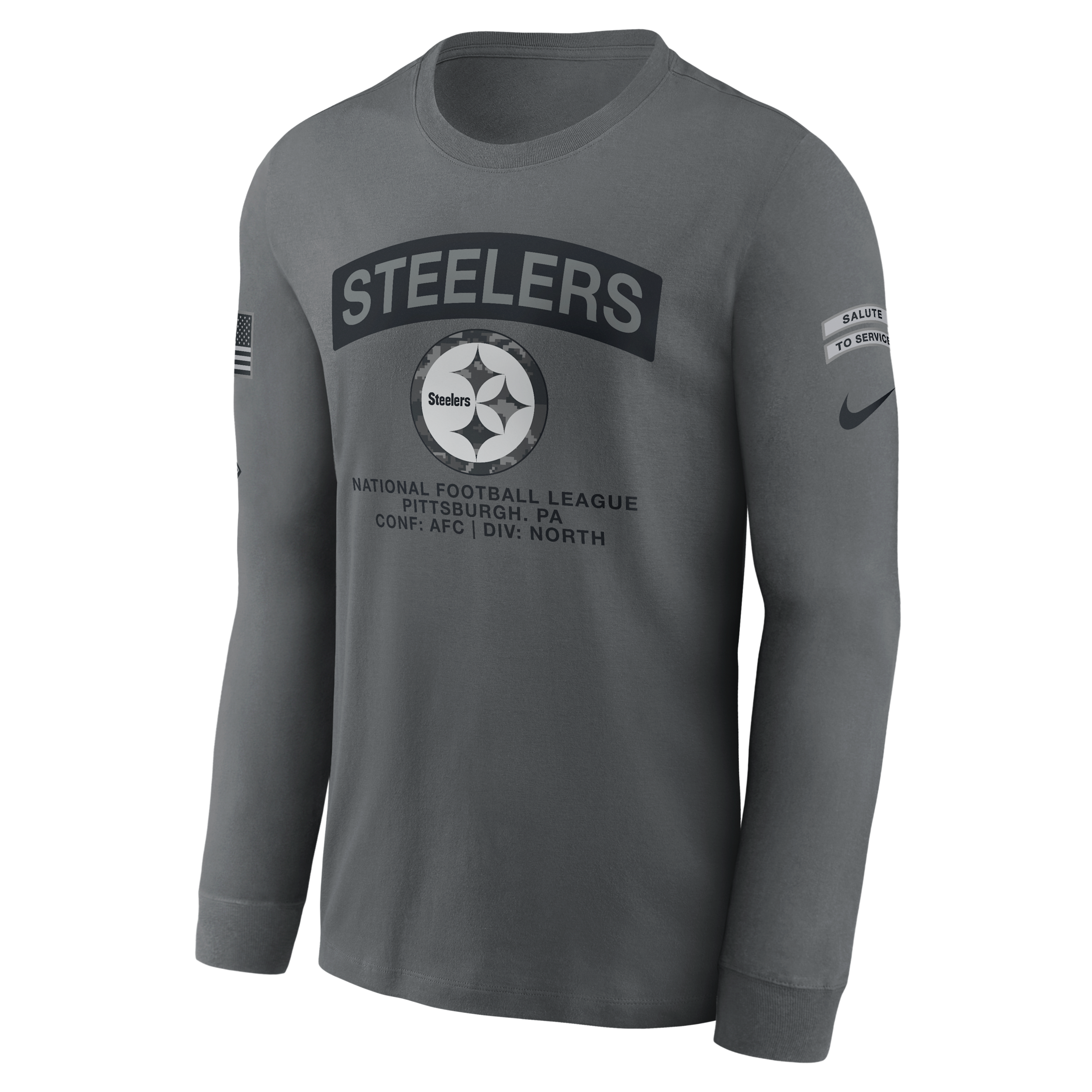 Pittsburgh Steelers Salute to Service Nike Men's NFL Long-Sleeve T-Shirt in Grey | NKAC0AIA2S-RFD