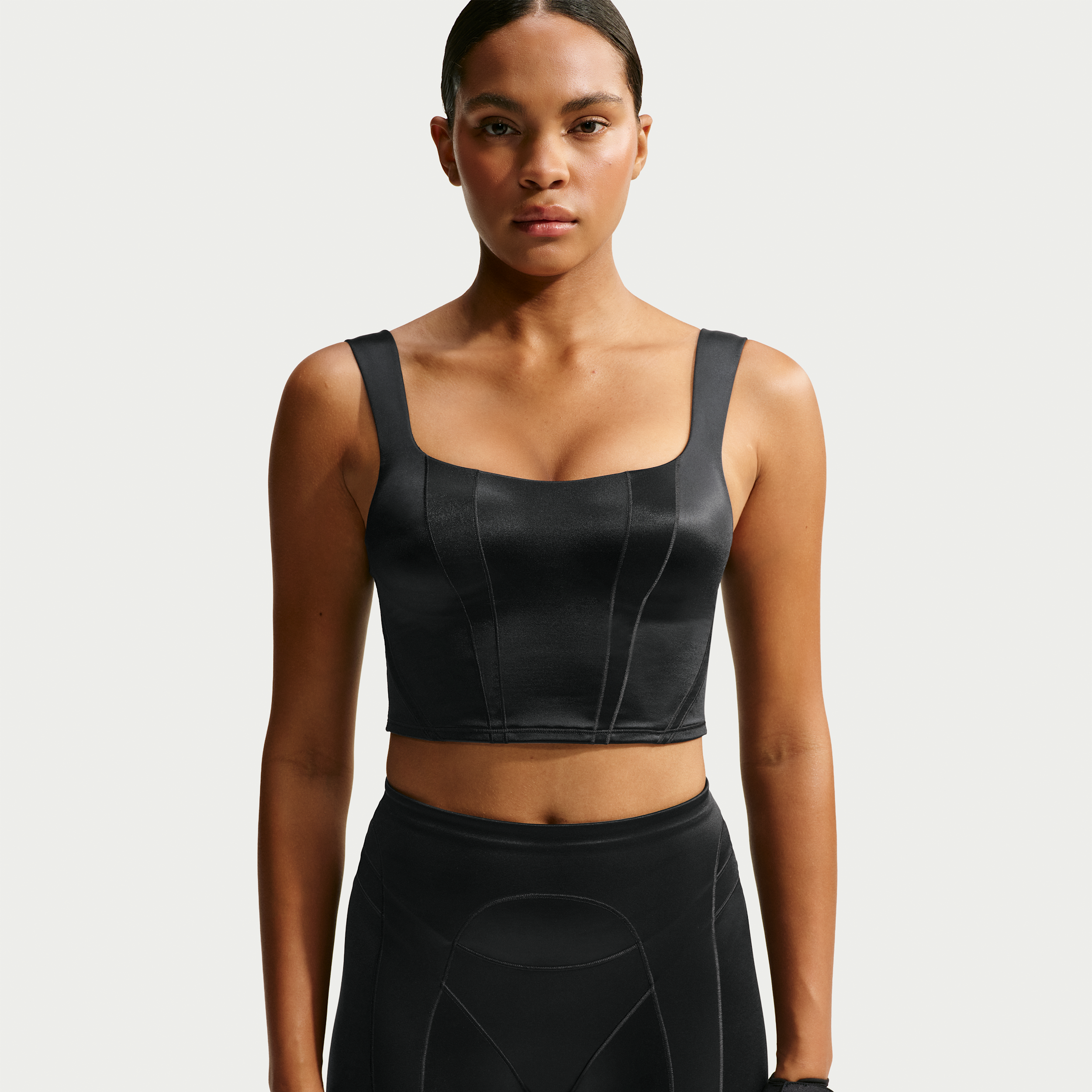 Nike Women's SKIMS Satin Shine Cropped Tank Top in Black | IV6688-054