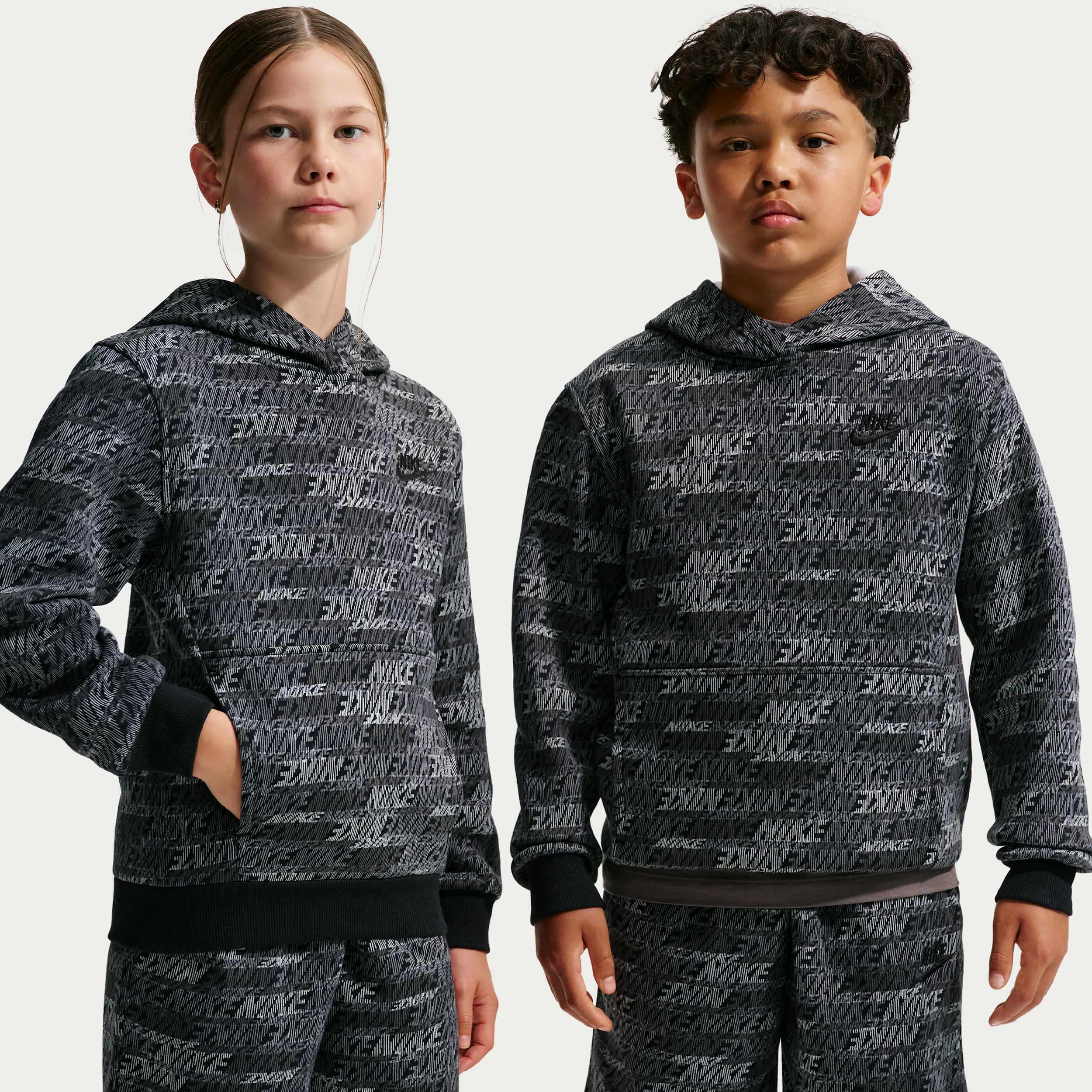 Nike Kids' Sportswear Club Fleece Allover Print Hoodie, XL, Black/Black/Black