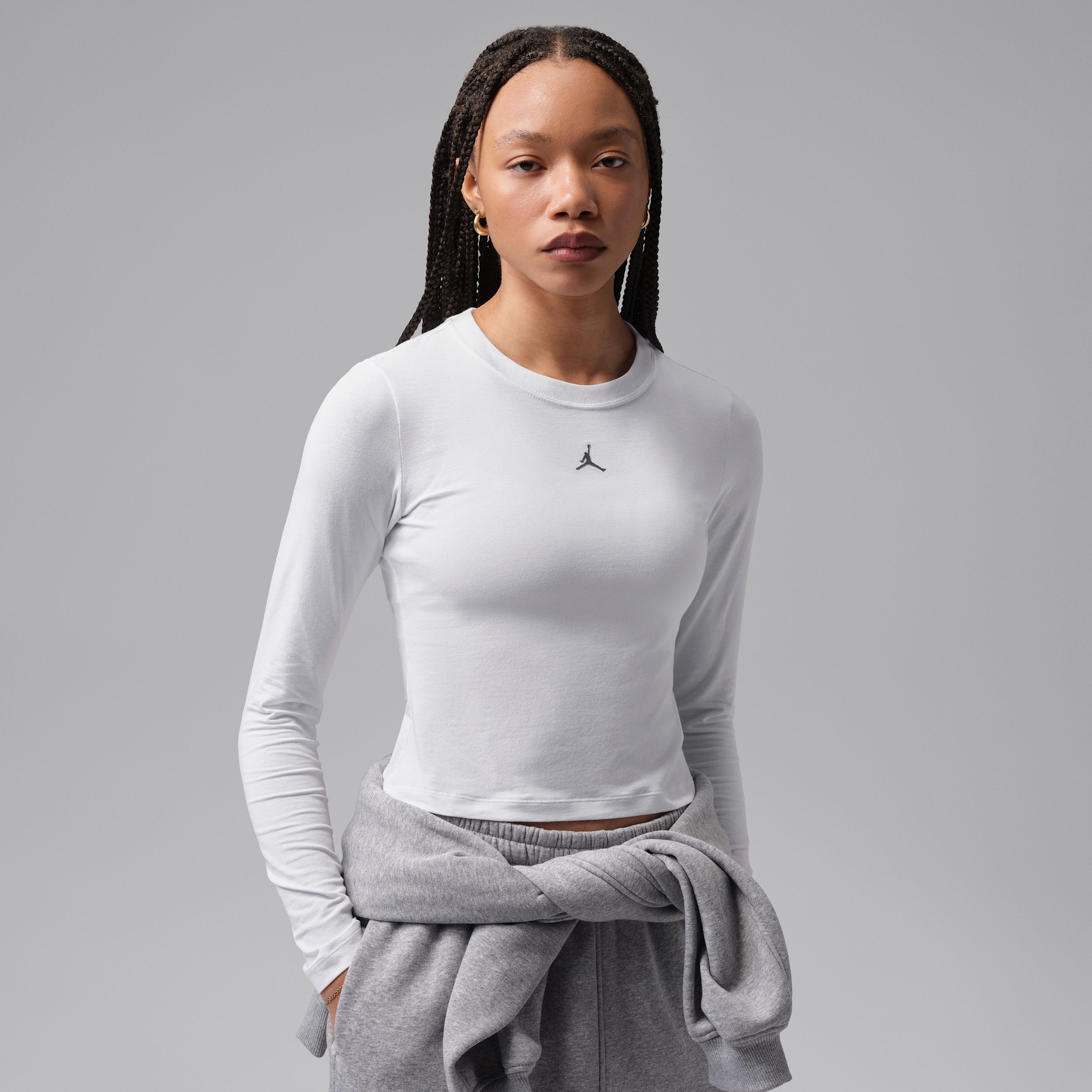 Women's Jordan Brooklyn Essentials Long-Sleeve Mid Layer T-Shirt in White | IM7353-100