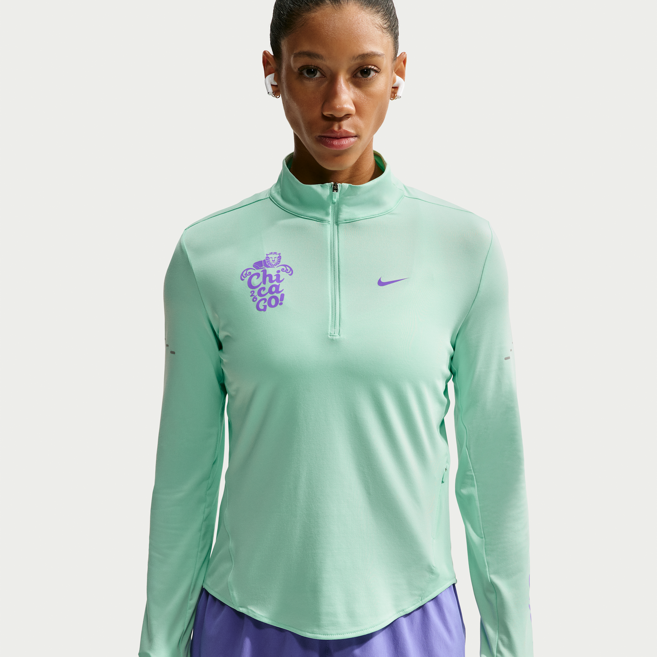 Nike Women's Swift Dri-FIT UV Protection 1/2-Zip Running Top in Green | IO8741-326
