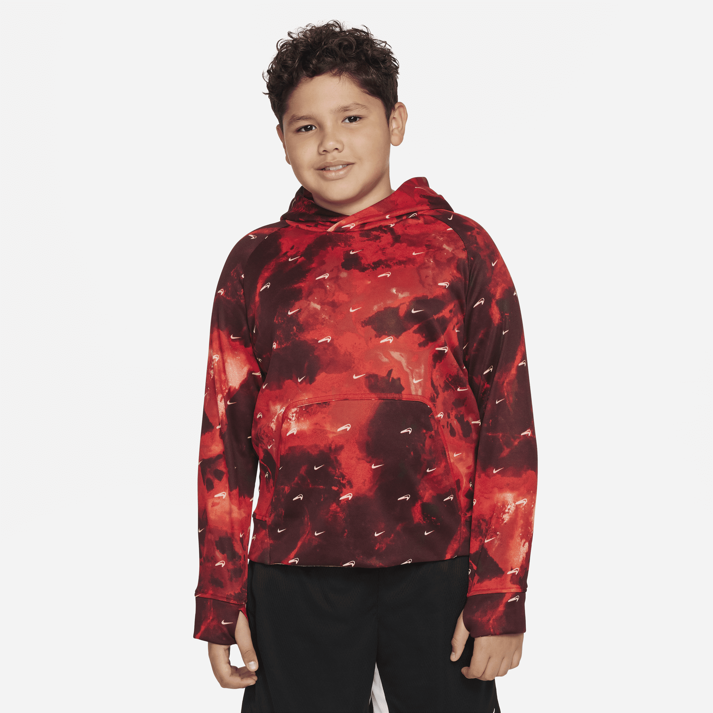 Nike Therma-fit Big Kids' (boys') Printed Pullover Hoodie (extended Size) In Red