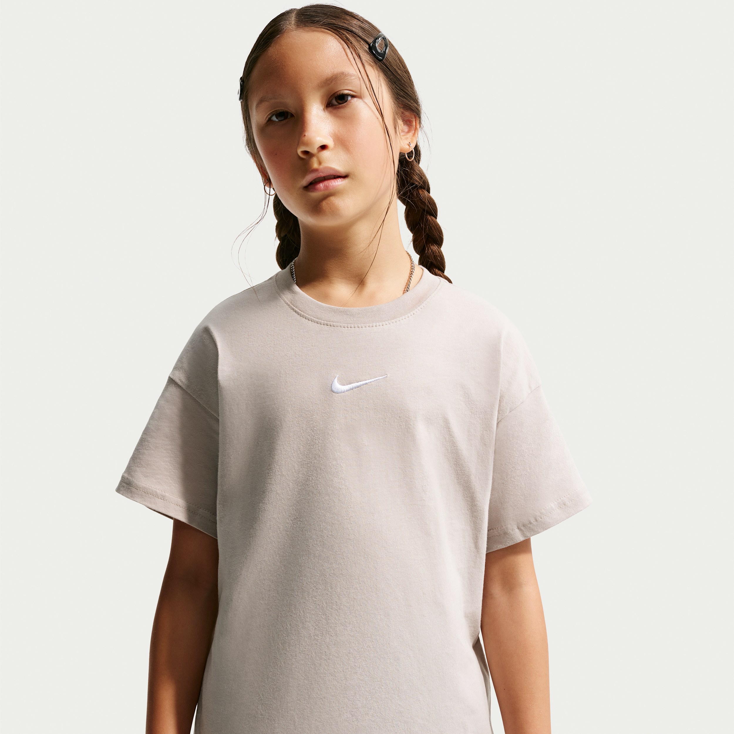 Nike Sportswear Essential Big Kids' (Girls') T-Shirt in Brown | FZ5539-211