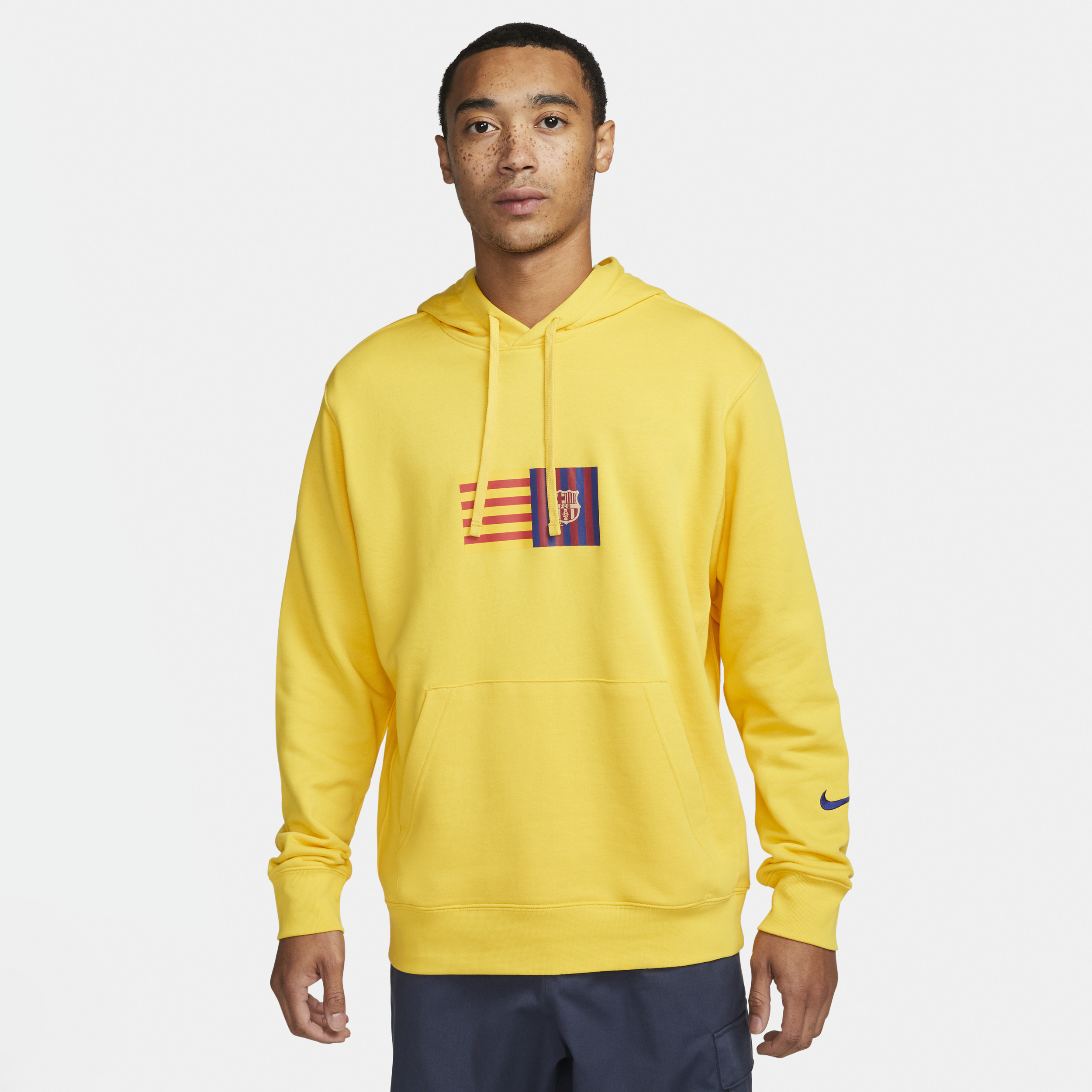 Shop Nike Barcelona Club  Men's Soccer Pullover Hoodie In Yellow