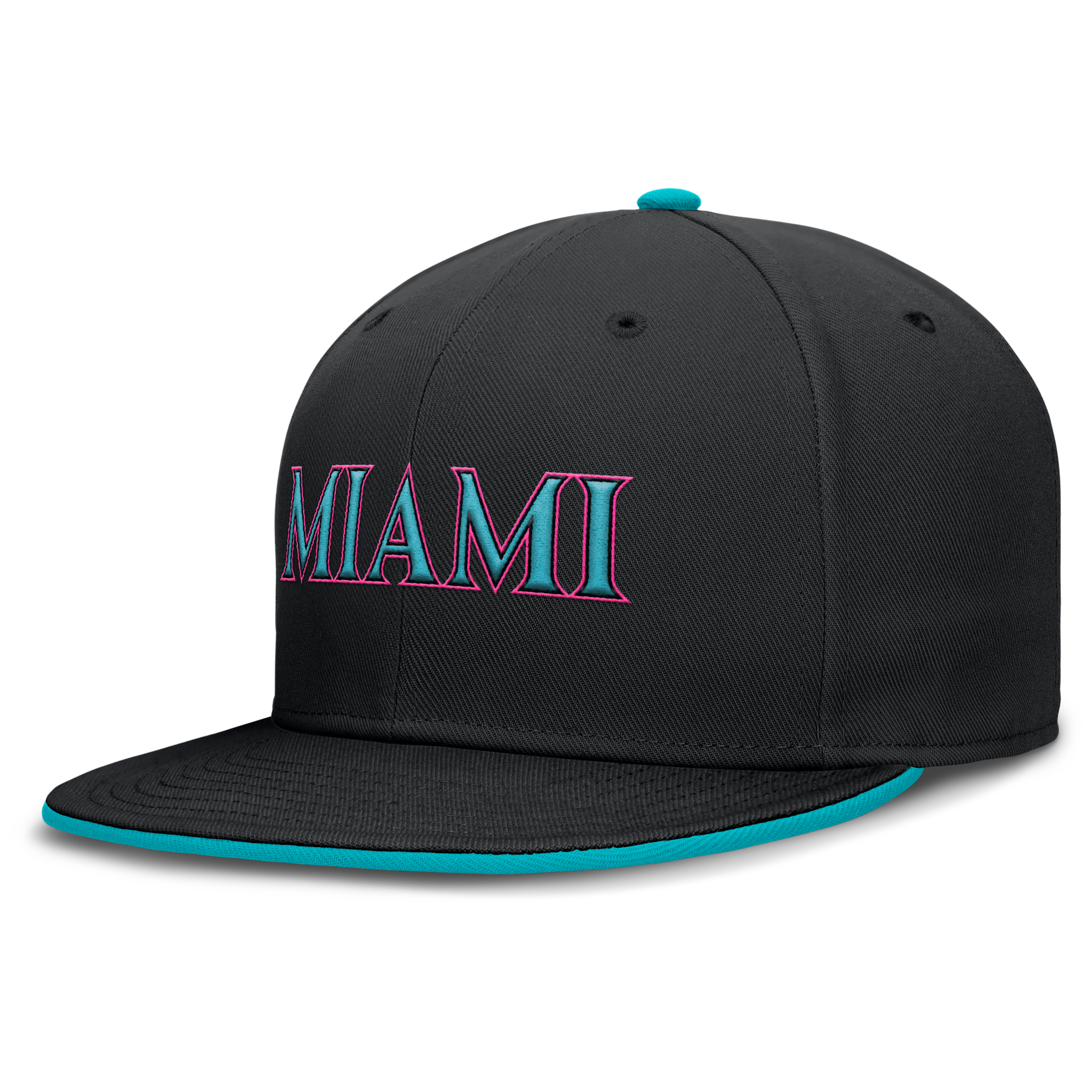 Miami Marlins City Connect True Nike Men's Dri-FIT MLB Fitted Hat in Black | NB1800AMQM-7DG