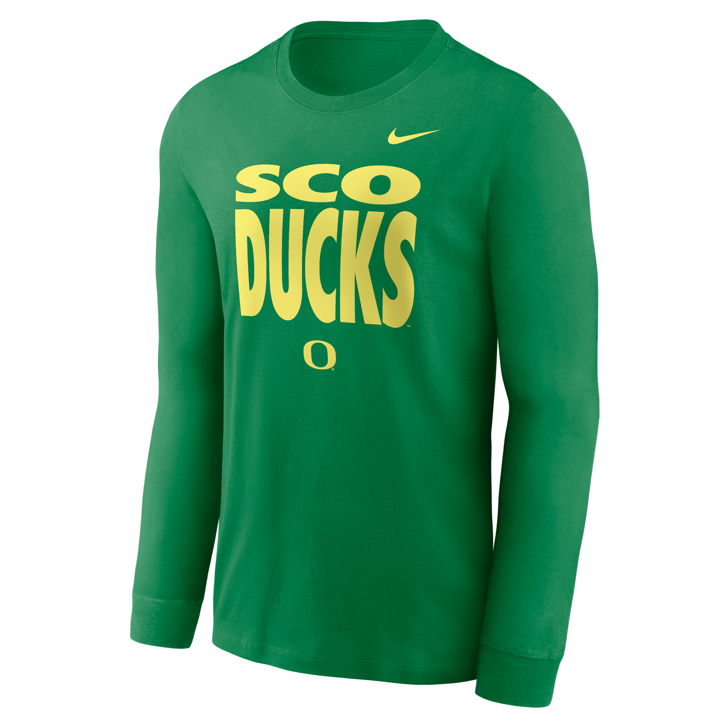Oregon Sideline Slogan Nike Men's Dri-FIT College Long-Sleeve T-Shirt in Green | 02EW30DUON-H2B