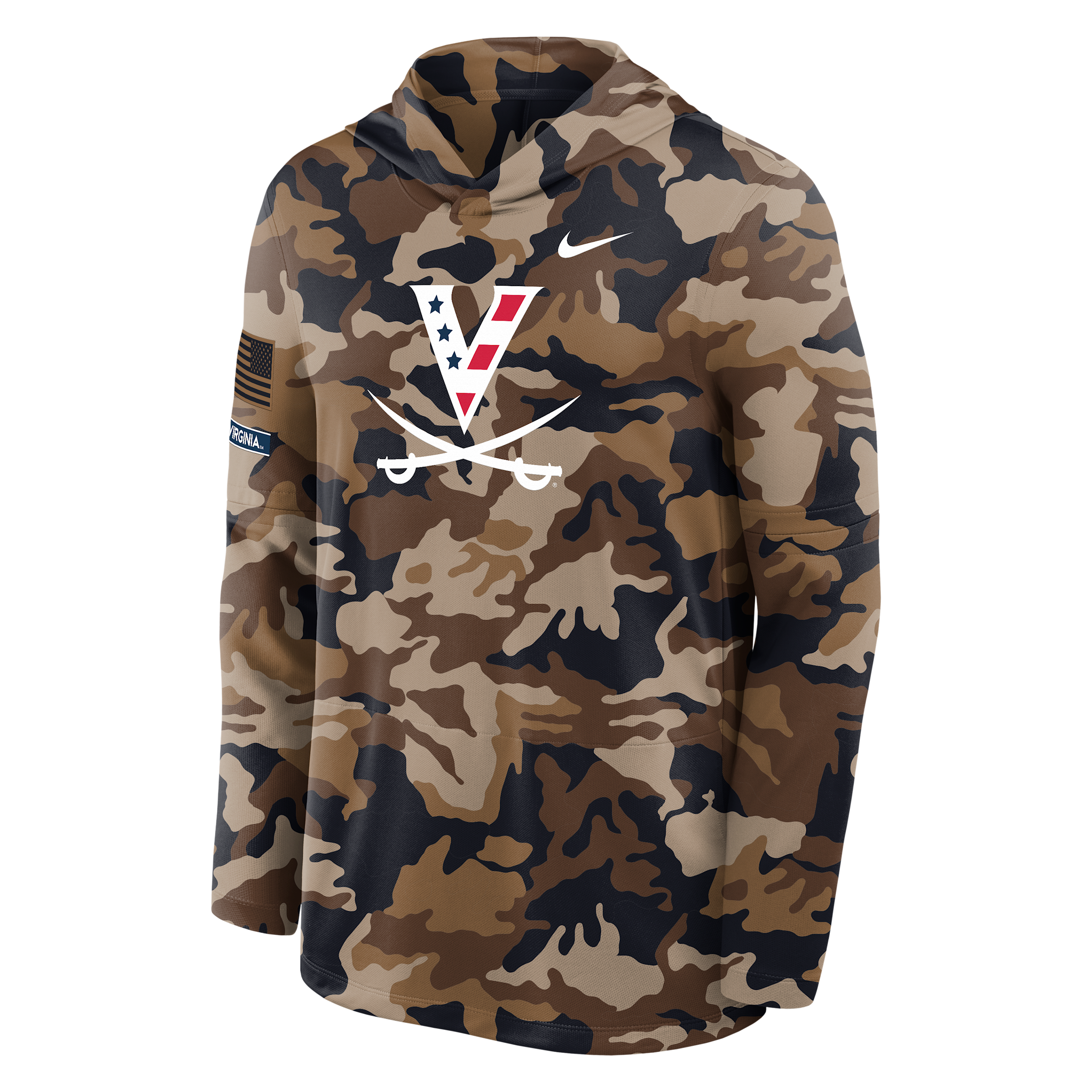 Virginia 2026 Military Appreciation Nike Men's Dri-FIT College Long-Sleeve Hooded Top in Brown | IV7947-270