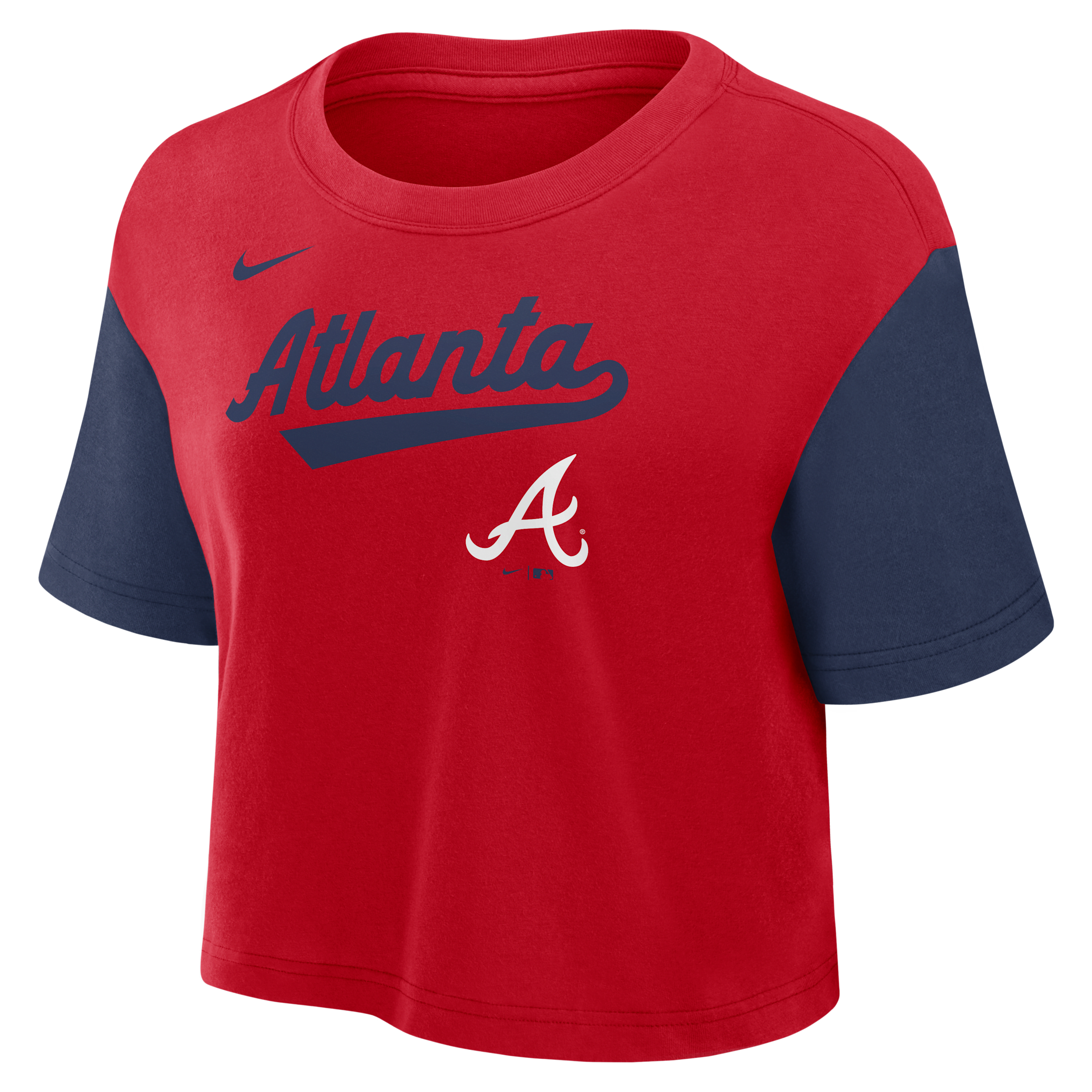 Nike Women's Red/navy Atlanta Braves Script Cropped Performance T-shirt In Red